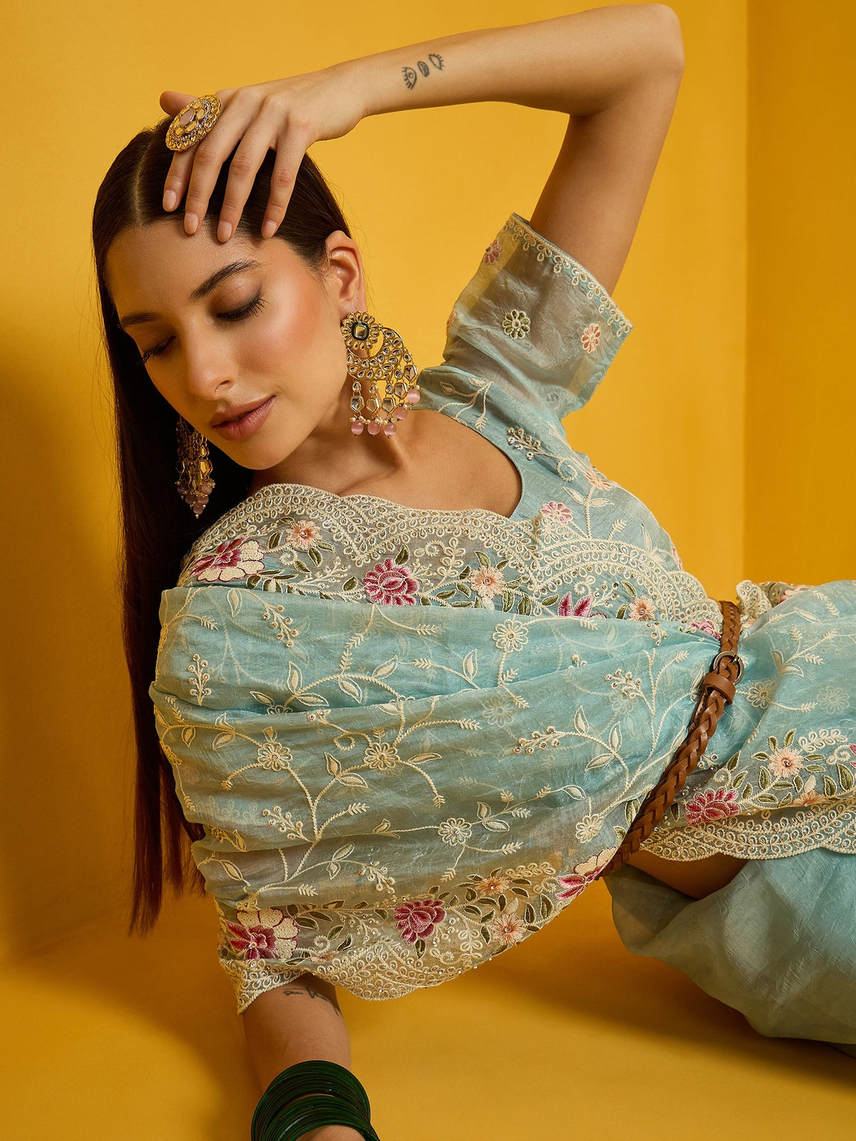Light Blue Organza saree – detail view 3
