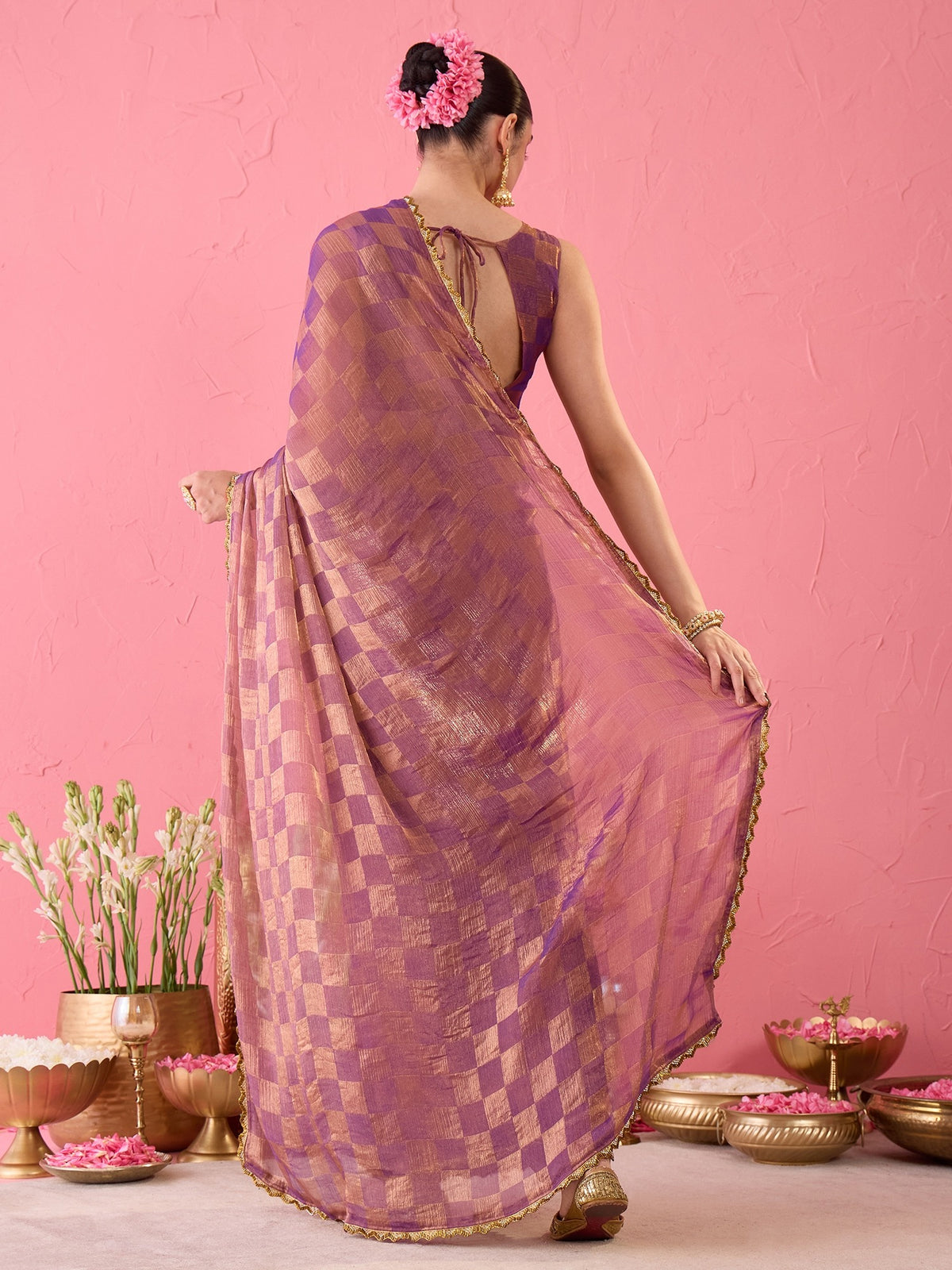 Purple Chiffon saree – detail view 3