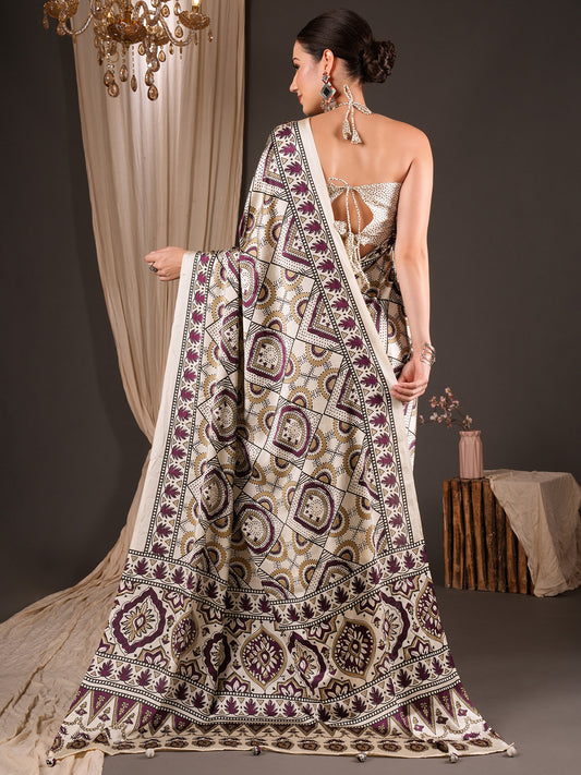 Off White Satin saree – detail view 1