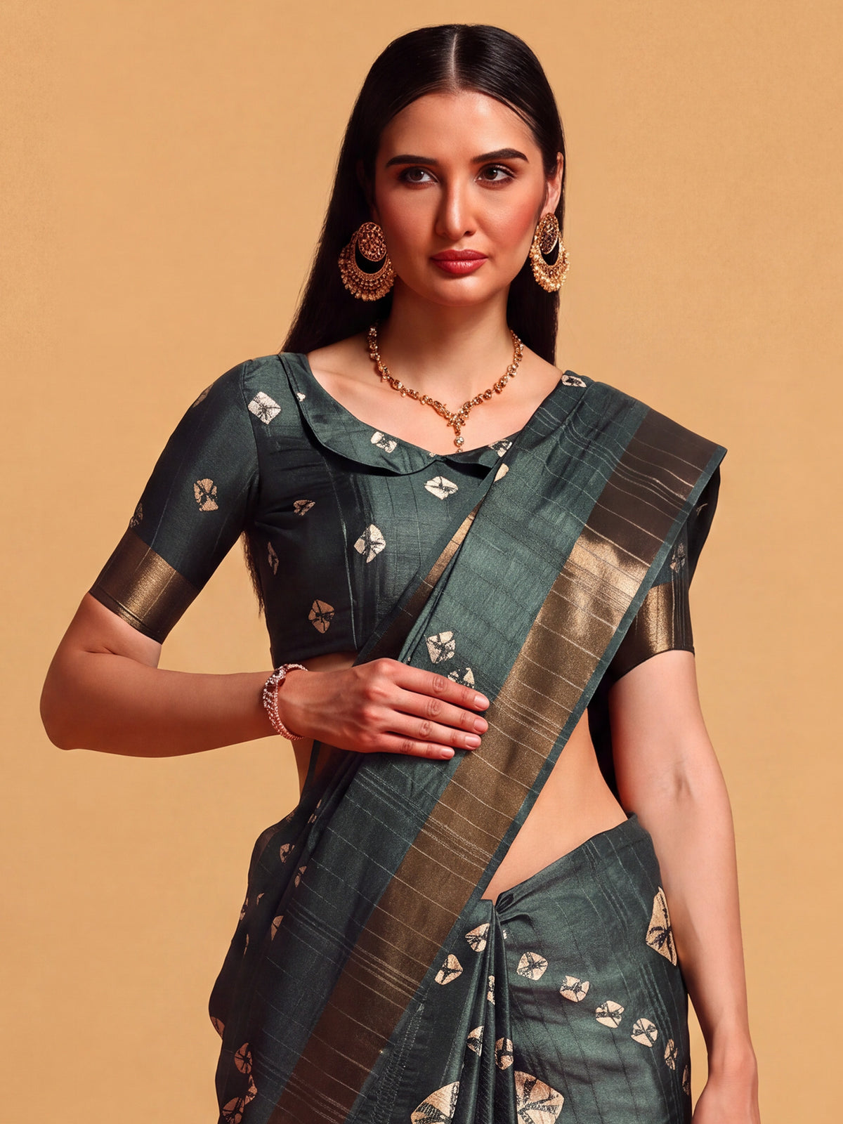 Teal Green Silk Blend saree – detail view 3