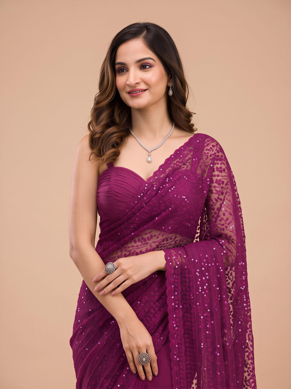 Black Net saree – detail view 3