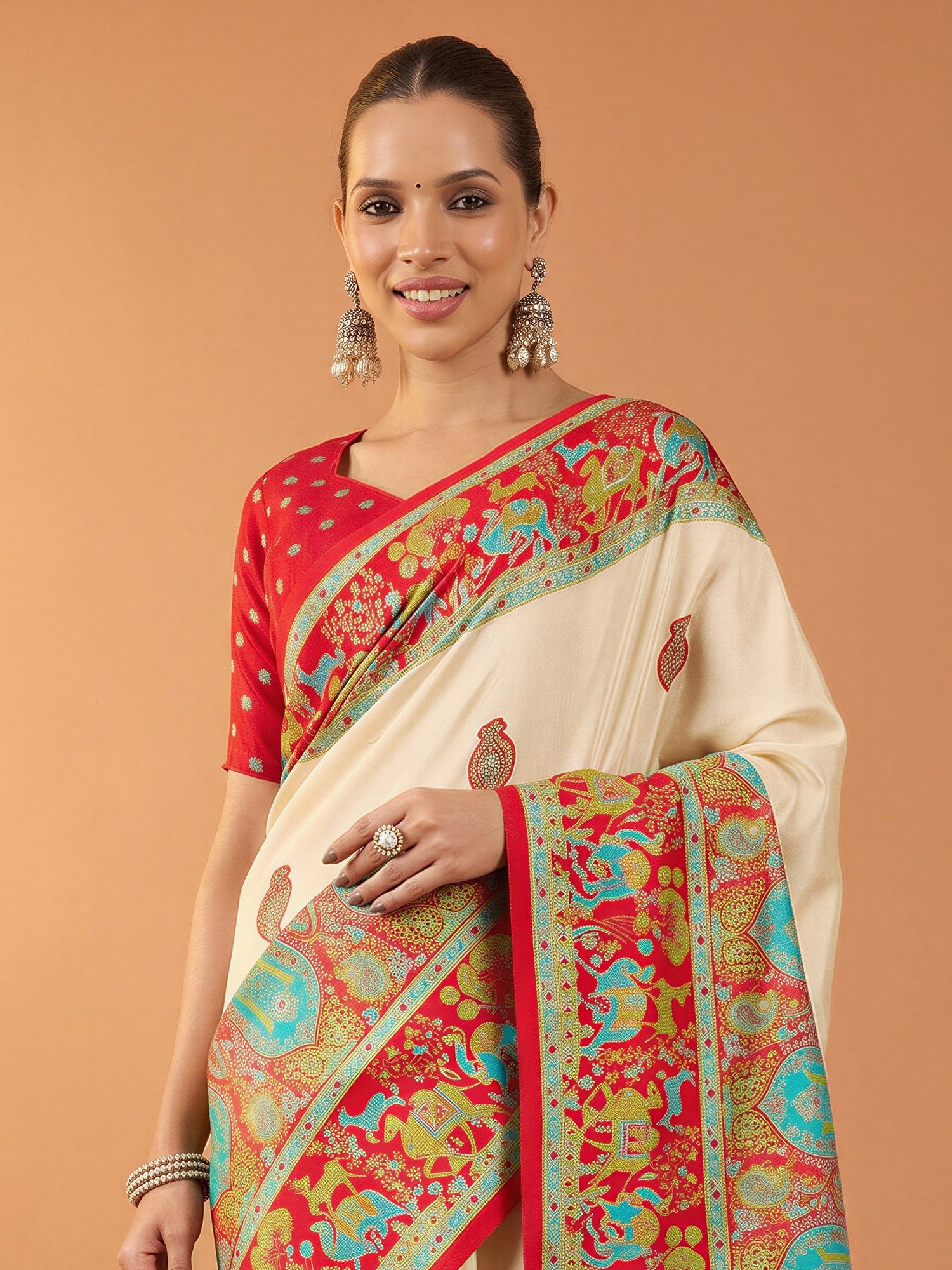 Red Silk Blend saree – detail view 3