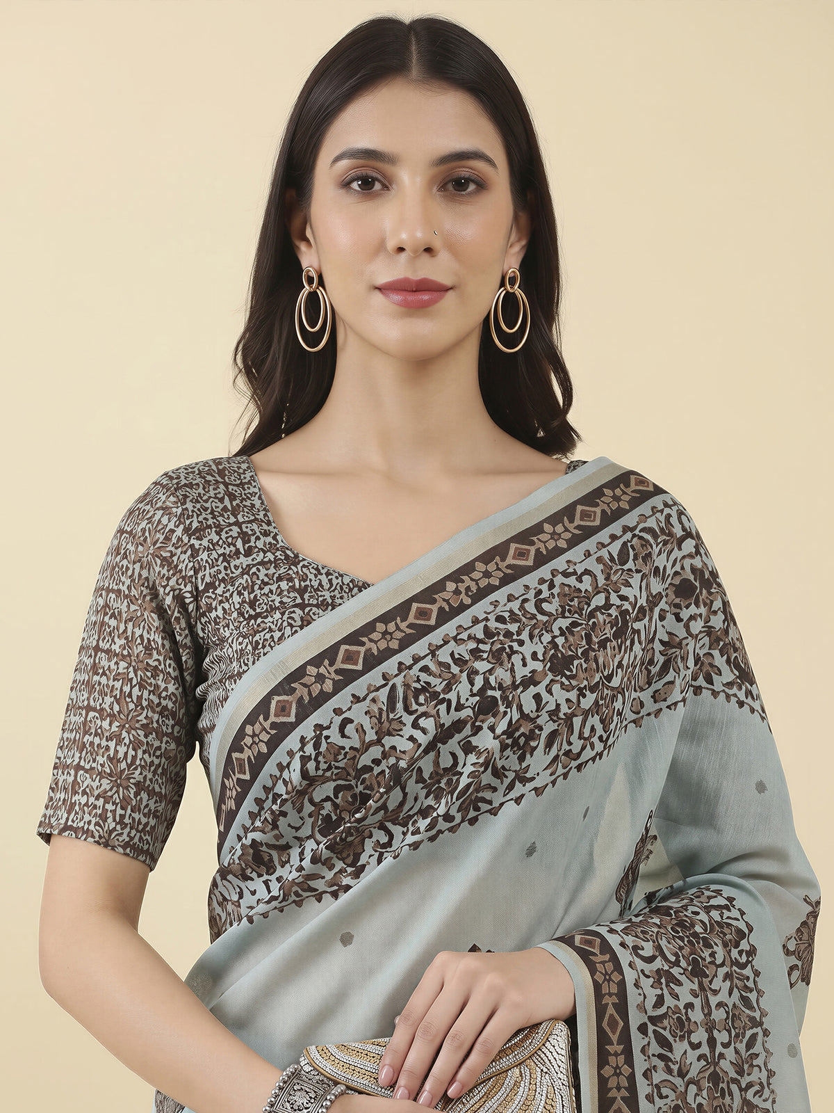Light Blue Cotton Linen saree – detail view 4