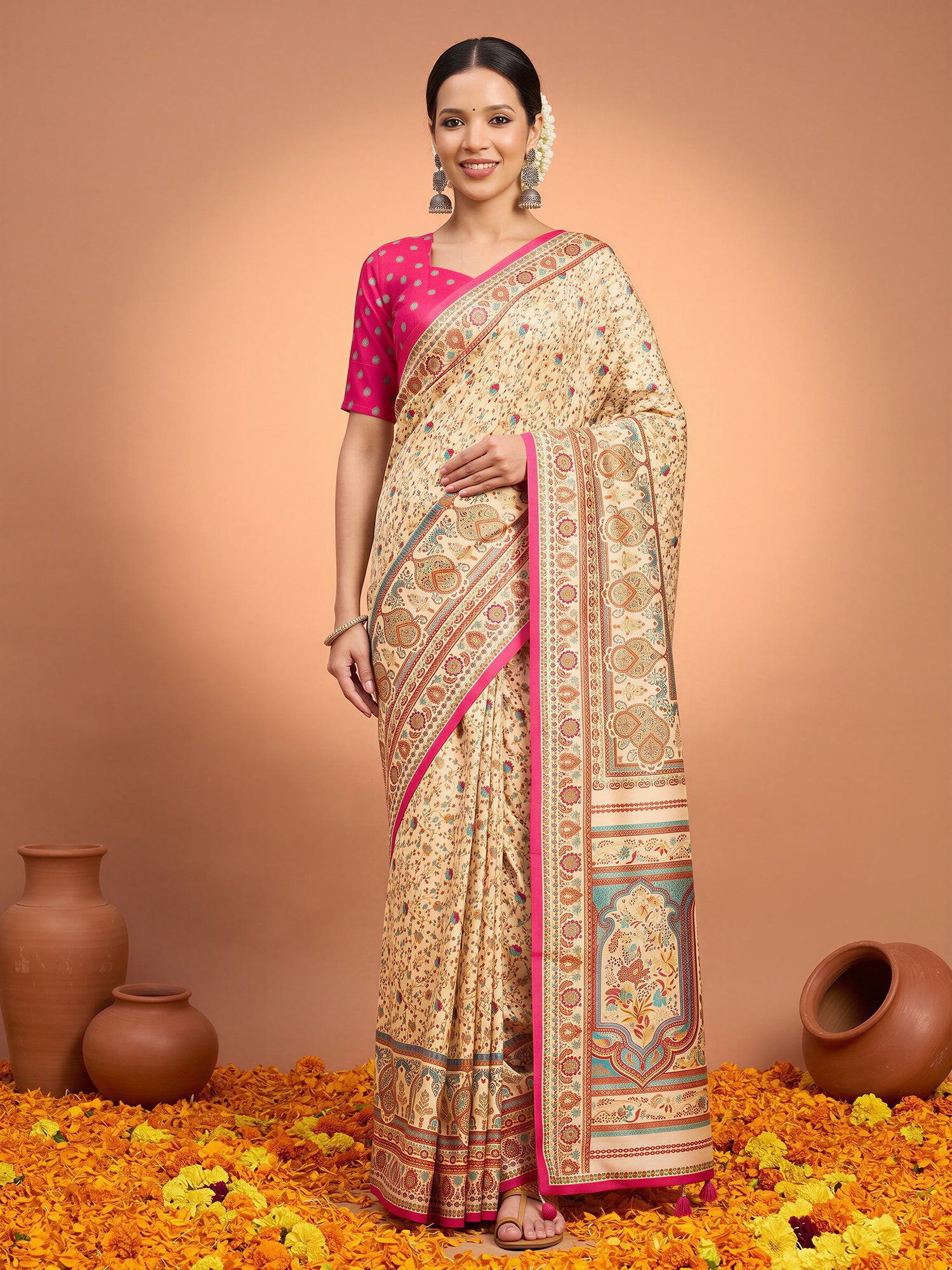 Cream Silk Blend saree – detail view 3