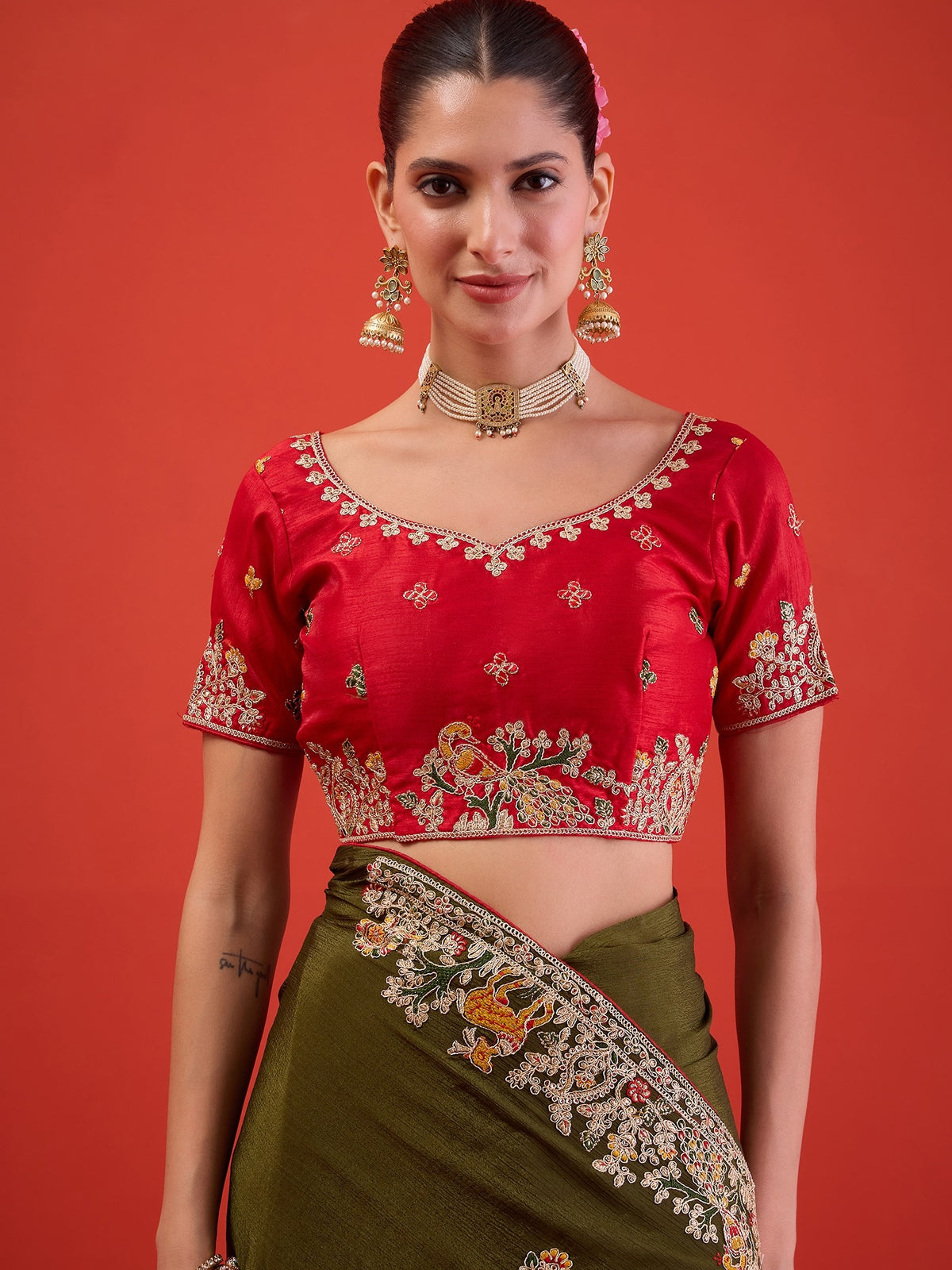 Green Silk Blend saree – detail view 5