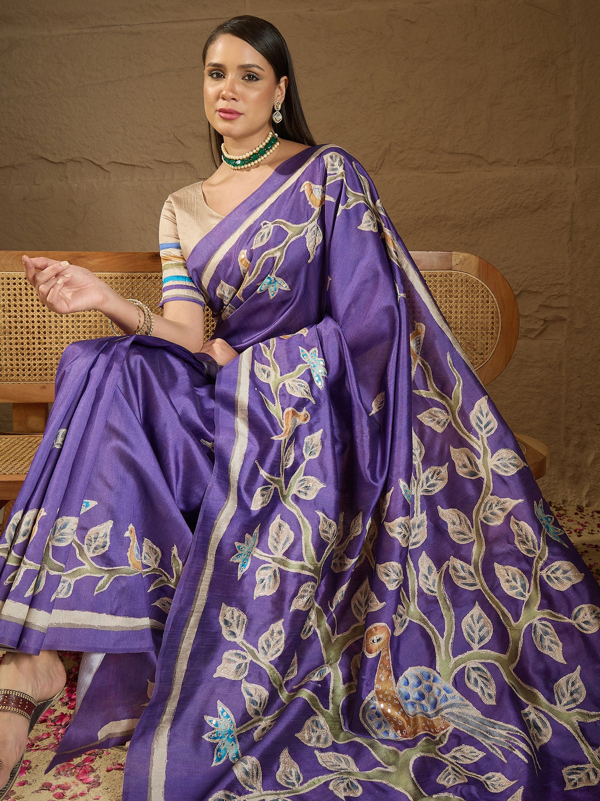 Violet art silk saree view 4