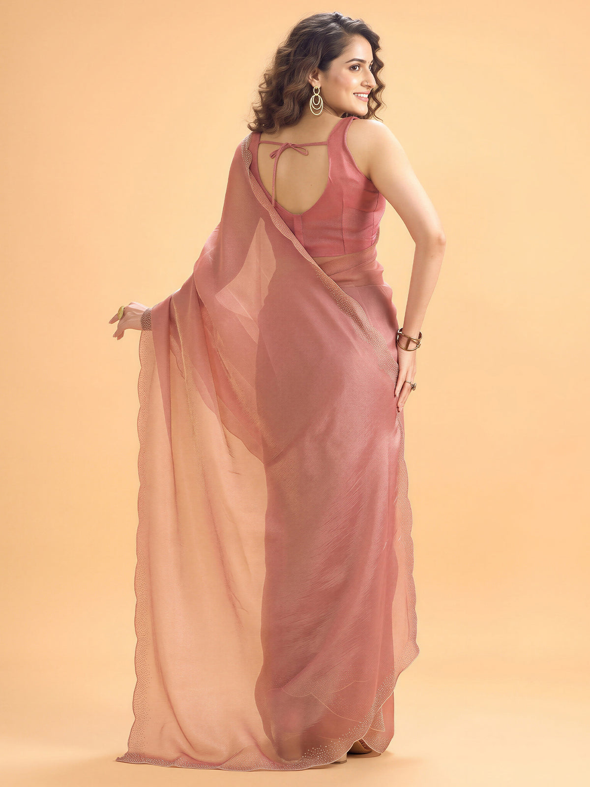 Pink Satin Silk saree – detail view 1