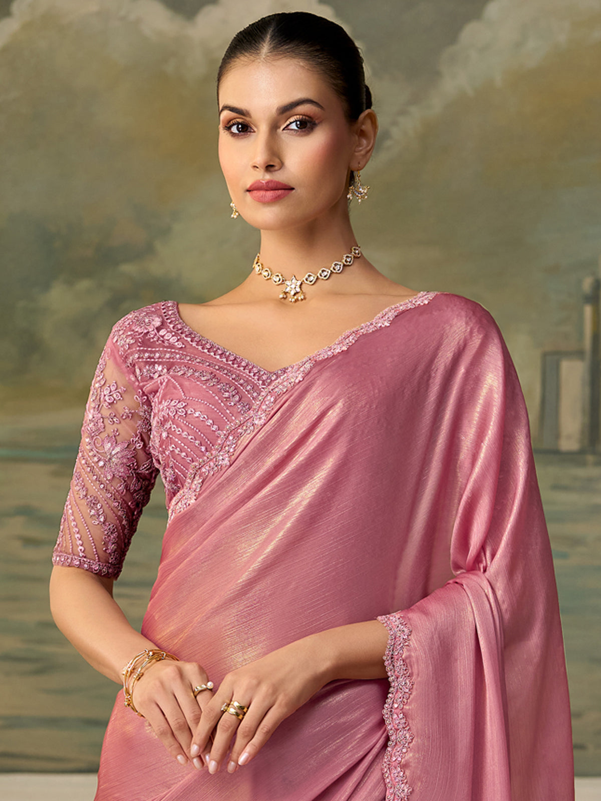 Pink Chiffon saree – detail view 2