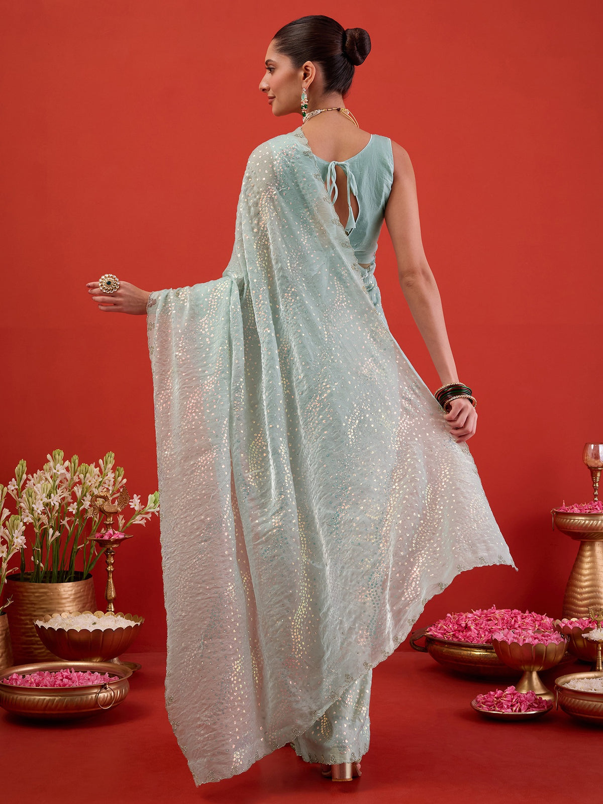 Light Blue Satin saree – detail view 6