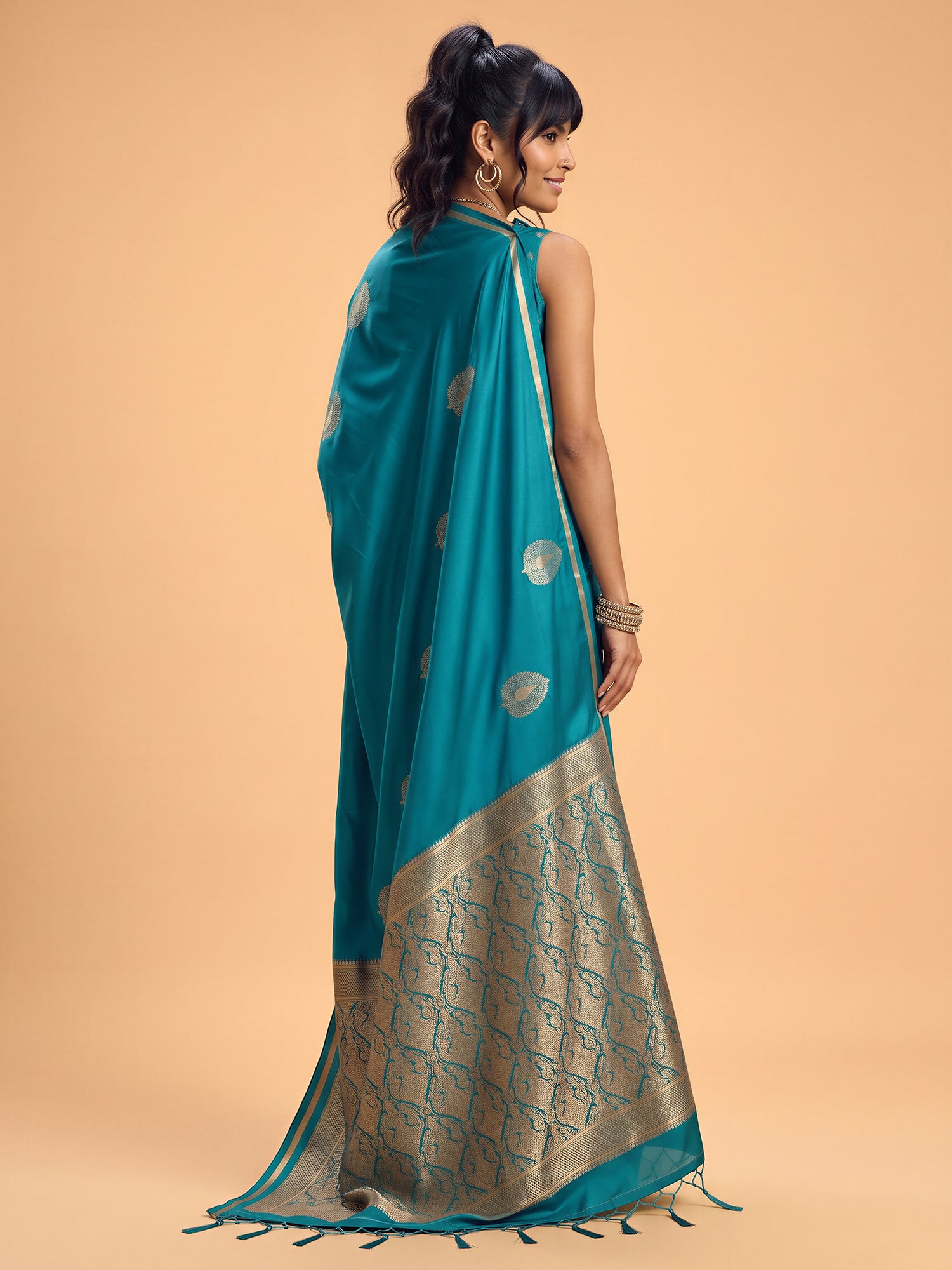 Light Blue Satin Silk saree – detail view 1