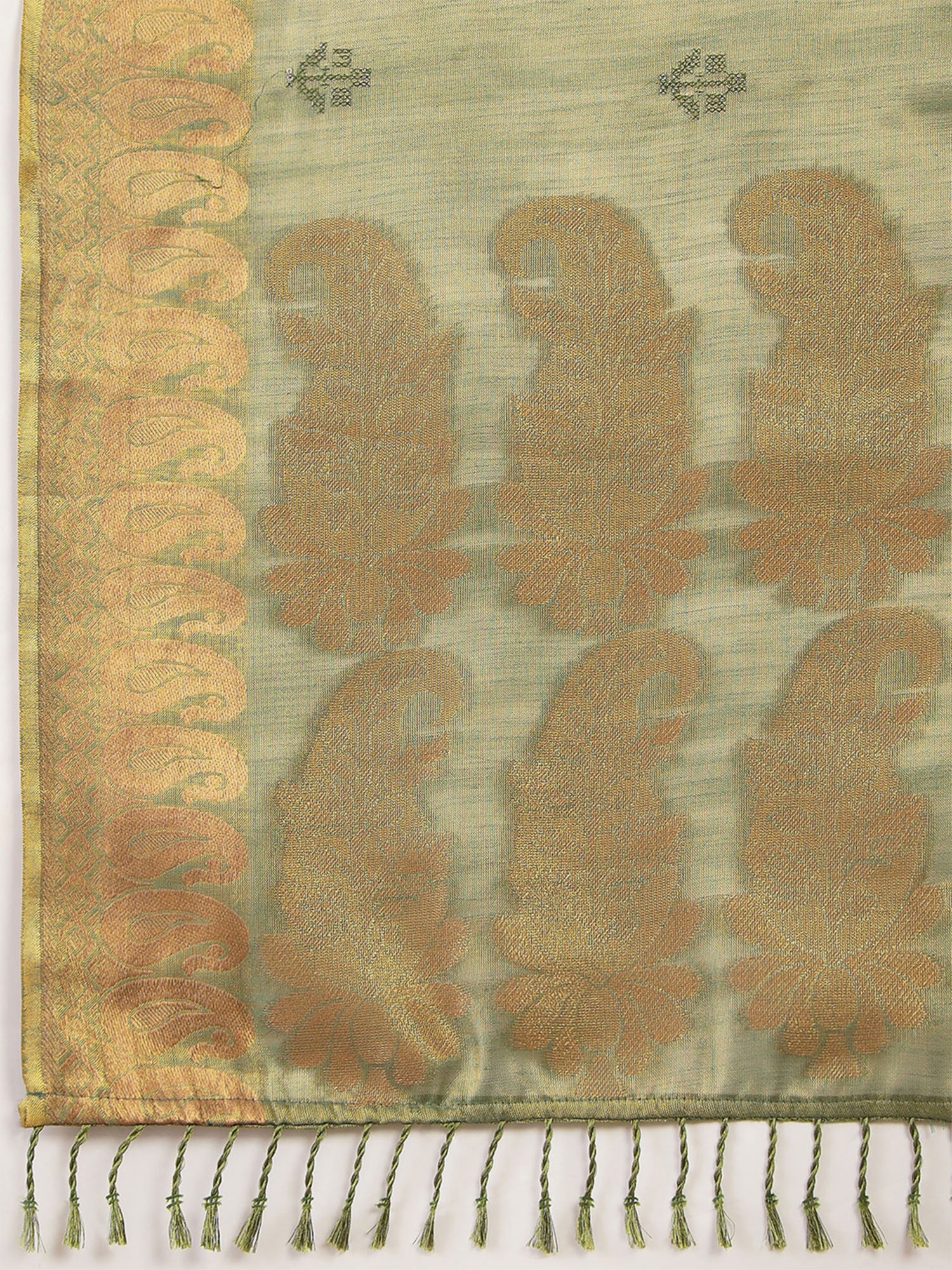 Green Linen saree – detail view 5
