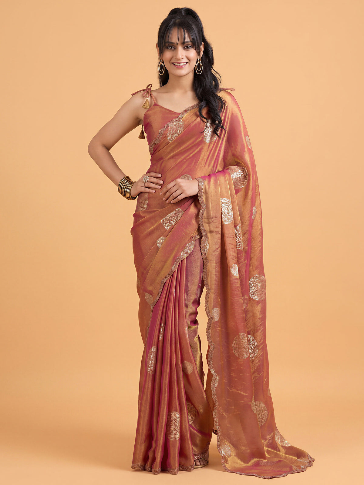 Rust Satin Silk saree – detail view 3