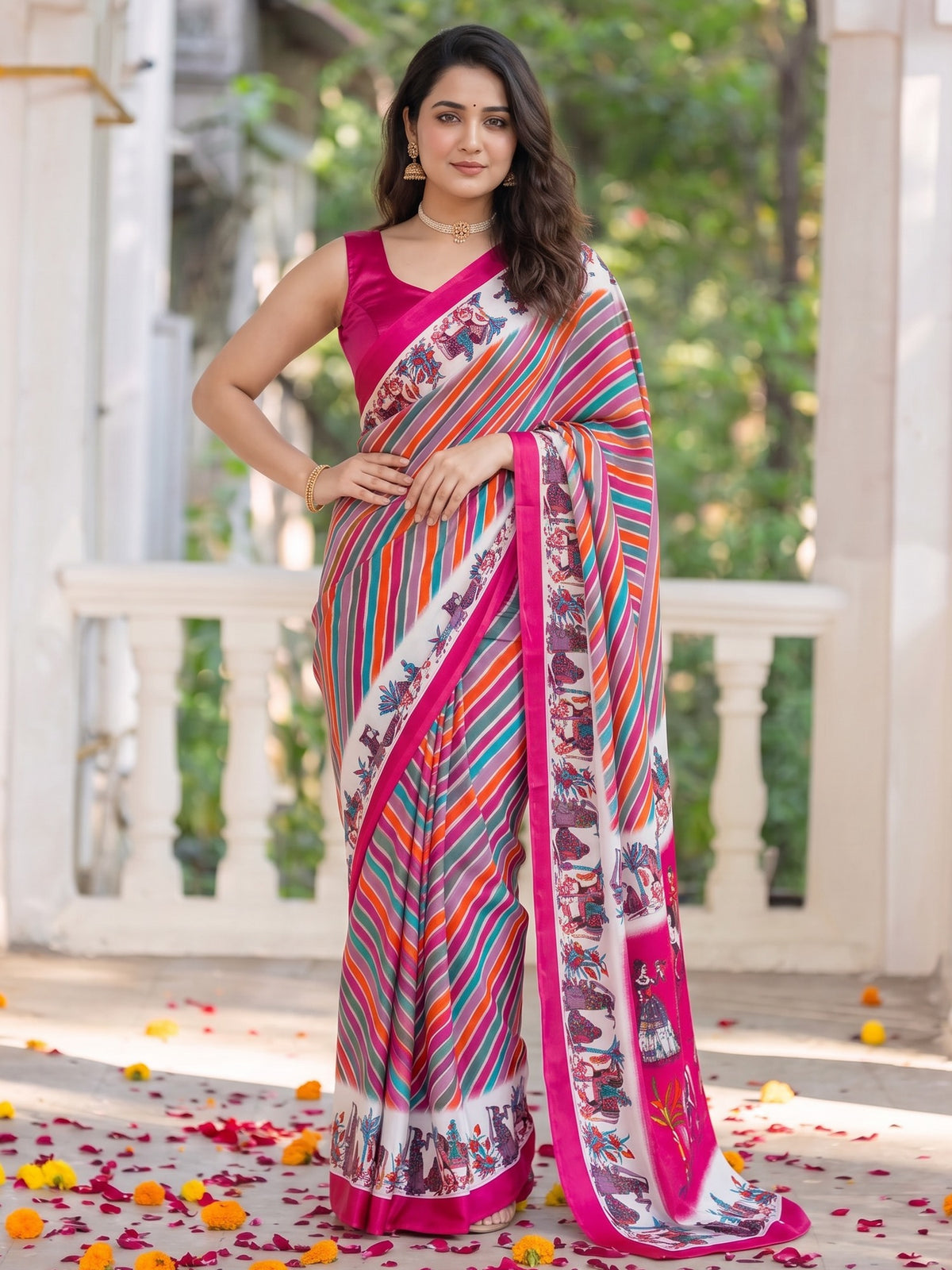 Pink crepe saree view 2