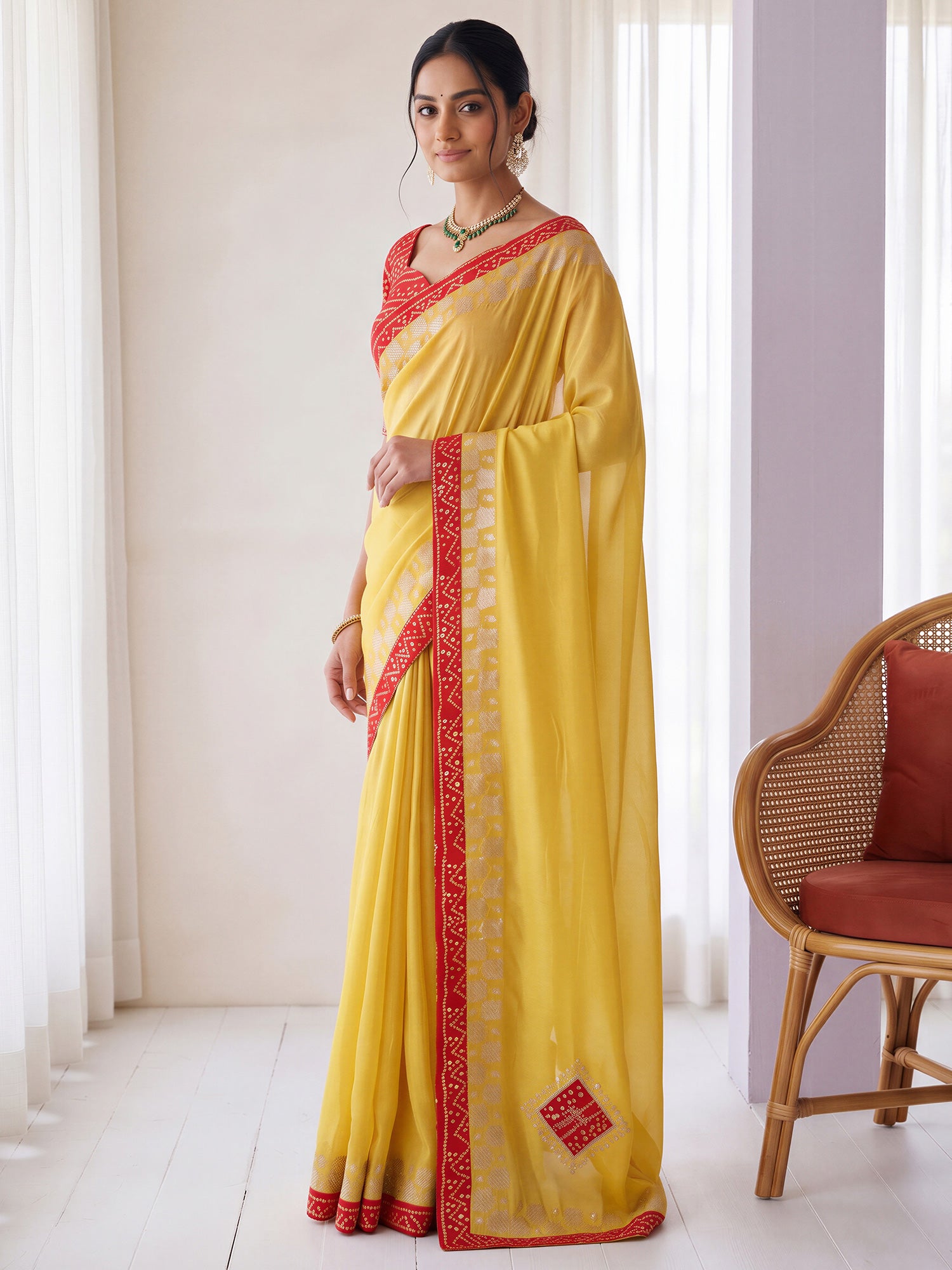 Yellow Tissue saree – detail view 2