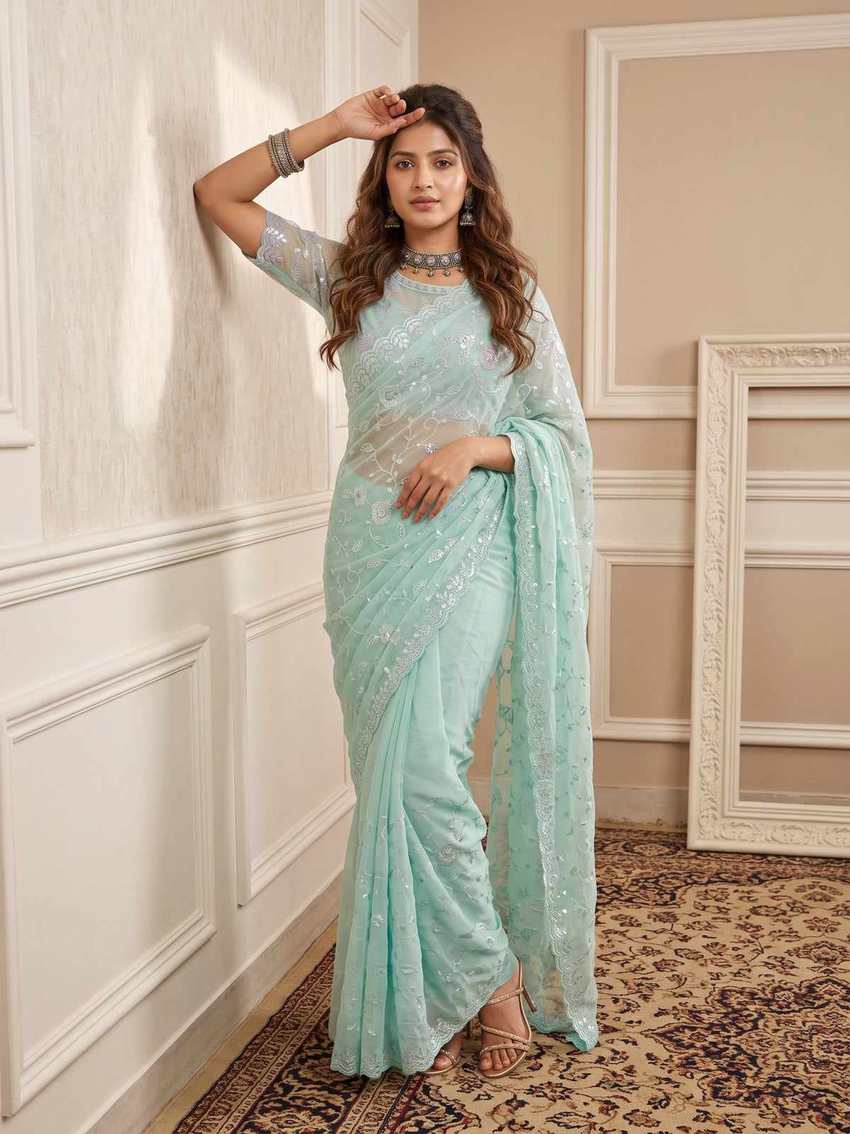 Light Blue Georgette saree – detail view 4