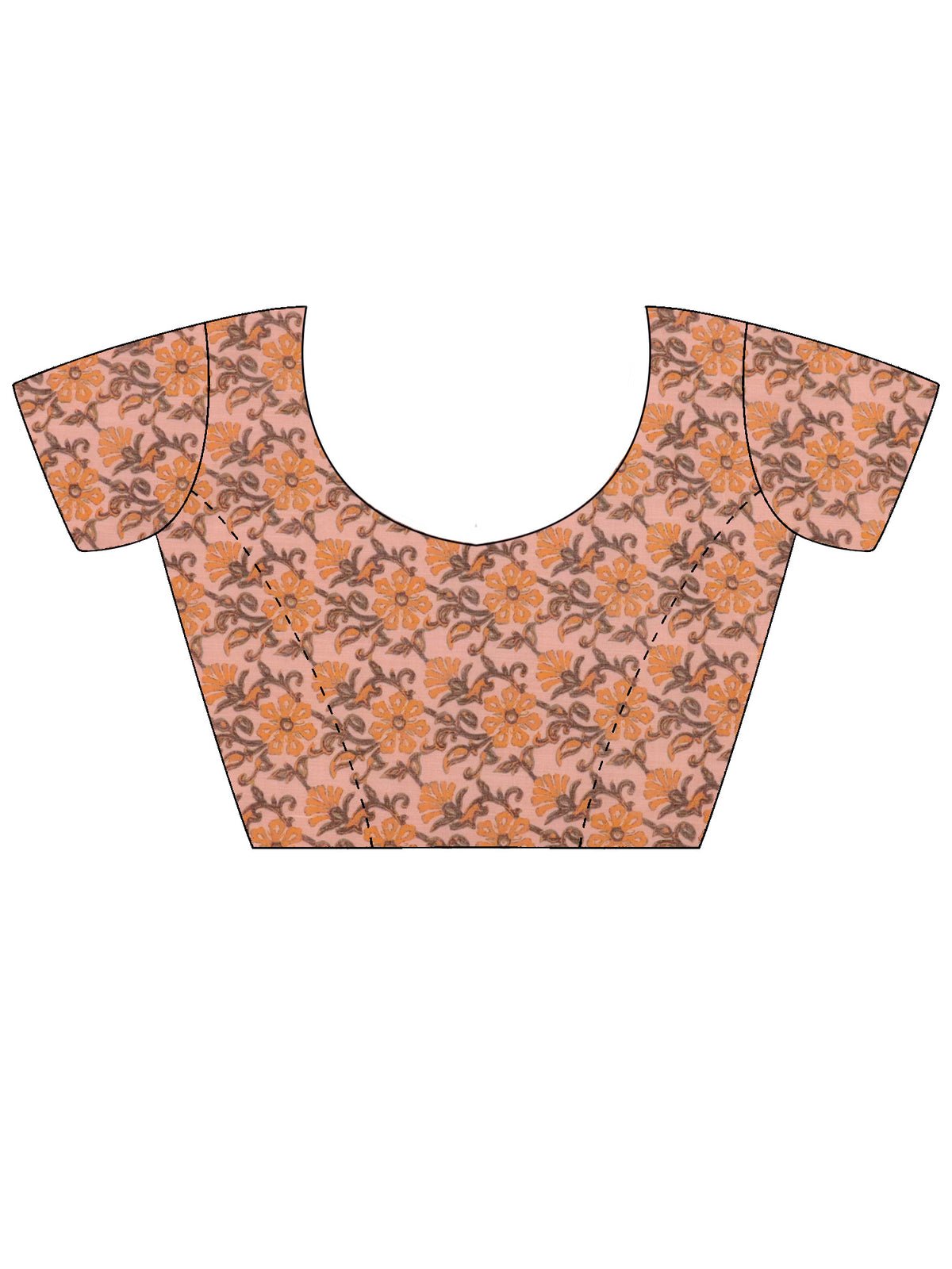 Unstitched orange cotton blend blouse piece with floral design