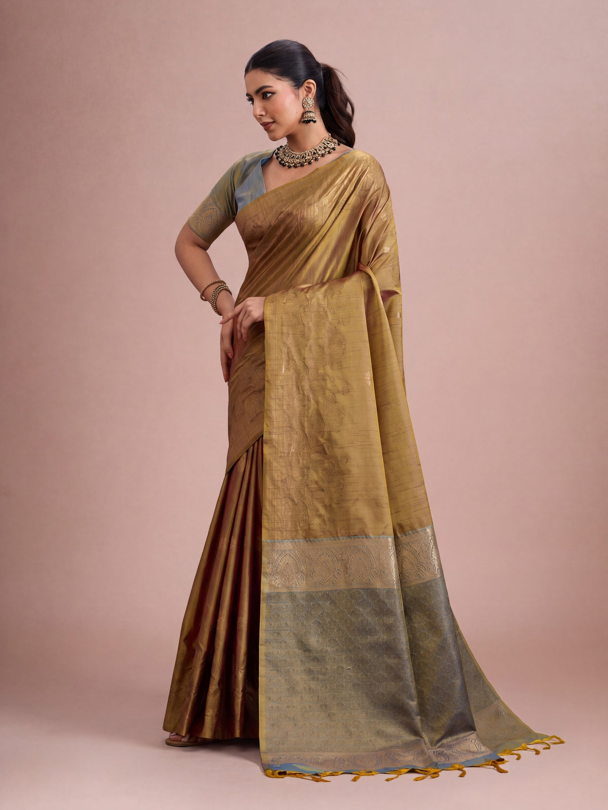 Mustard Tussar Silk saree – detail view 1