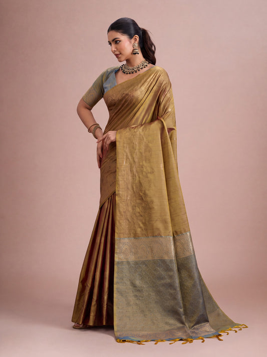 Mustard Tussar Silk saree – detail view 1