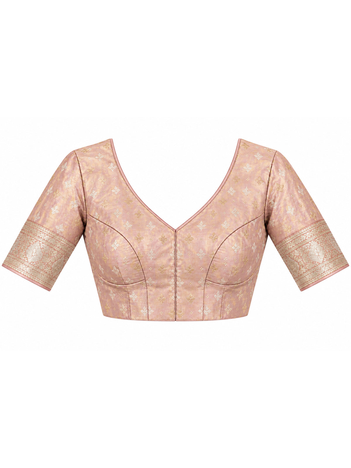 Unstitched rose gold  blouse piece with woven design design