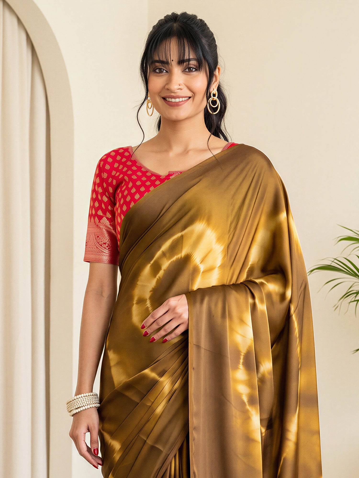 Brown Satin Silk saree – detail view 4