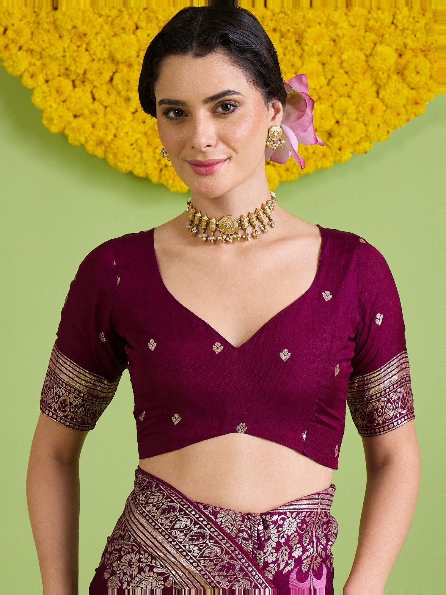 Wine Silk Blend saree – detail view 6