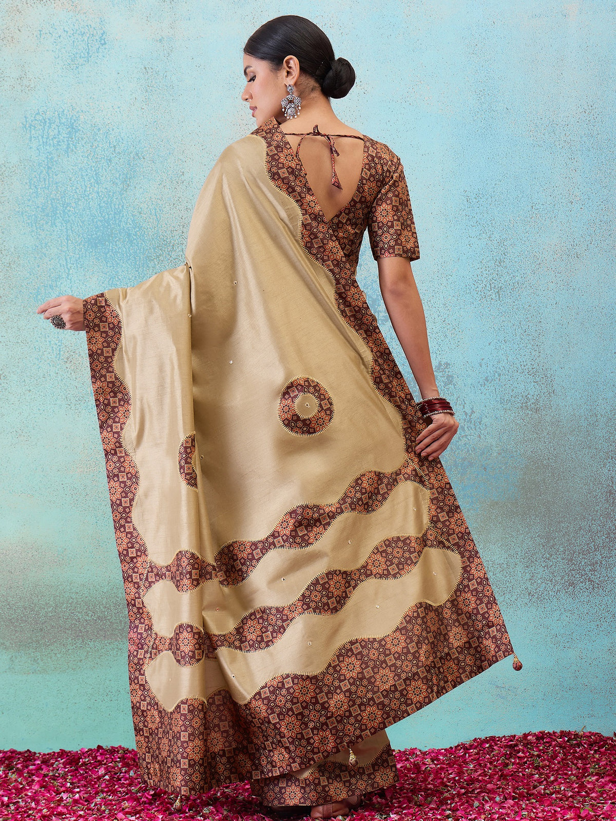 Light Brown silk blend saree view 3
