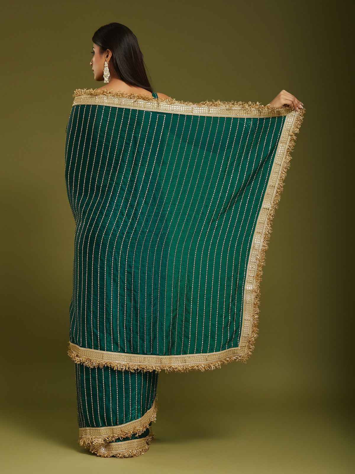 Teal Green Satin saree – detail view 4