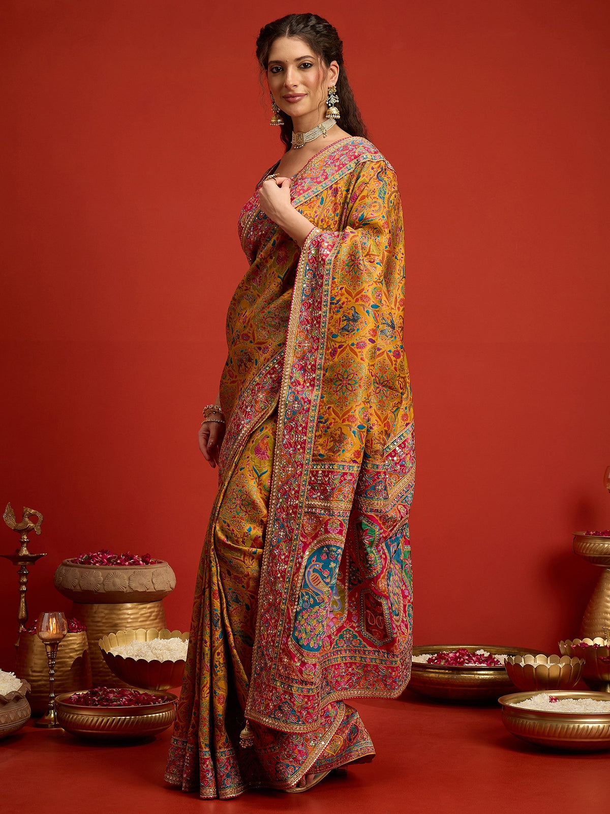 Mustard Silk Blend saree – detail view 3