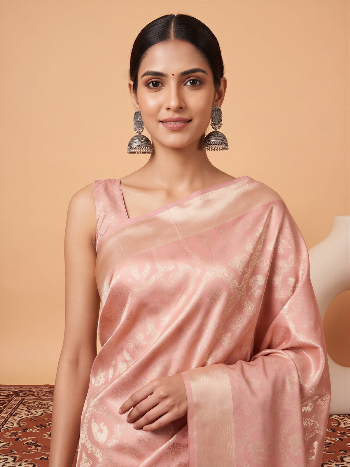 Peach Silk Blend saree – detail view 4