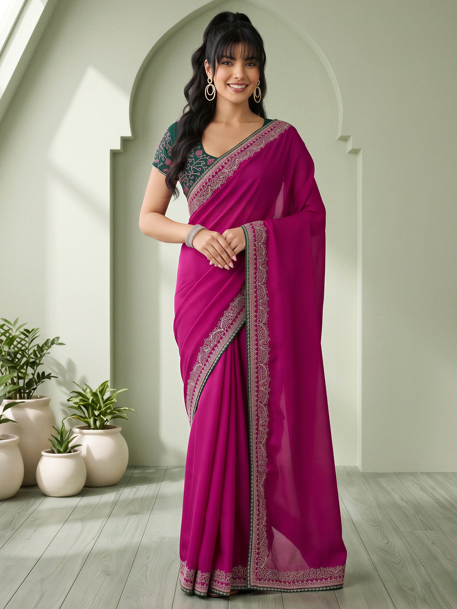 Magenta Vichitra Silk saree – detail view 3
