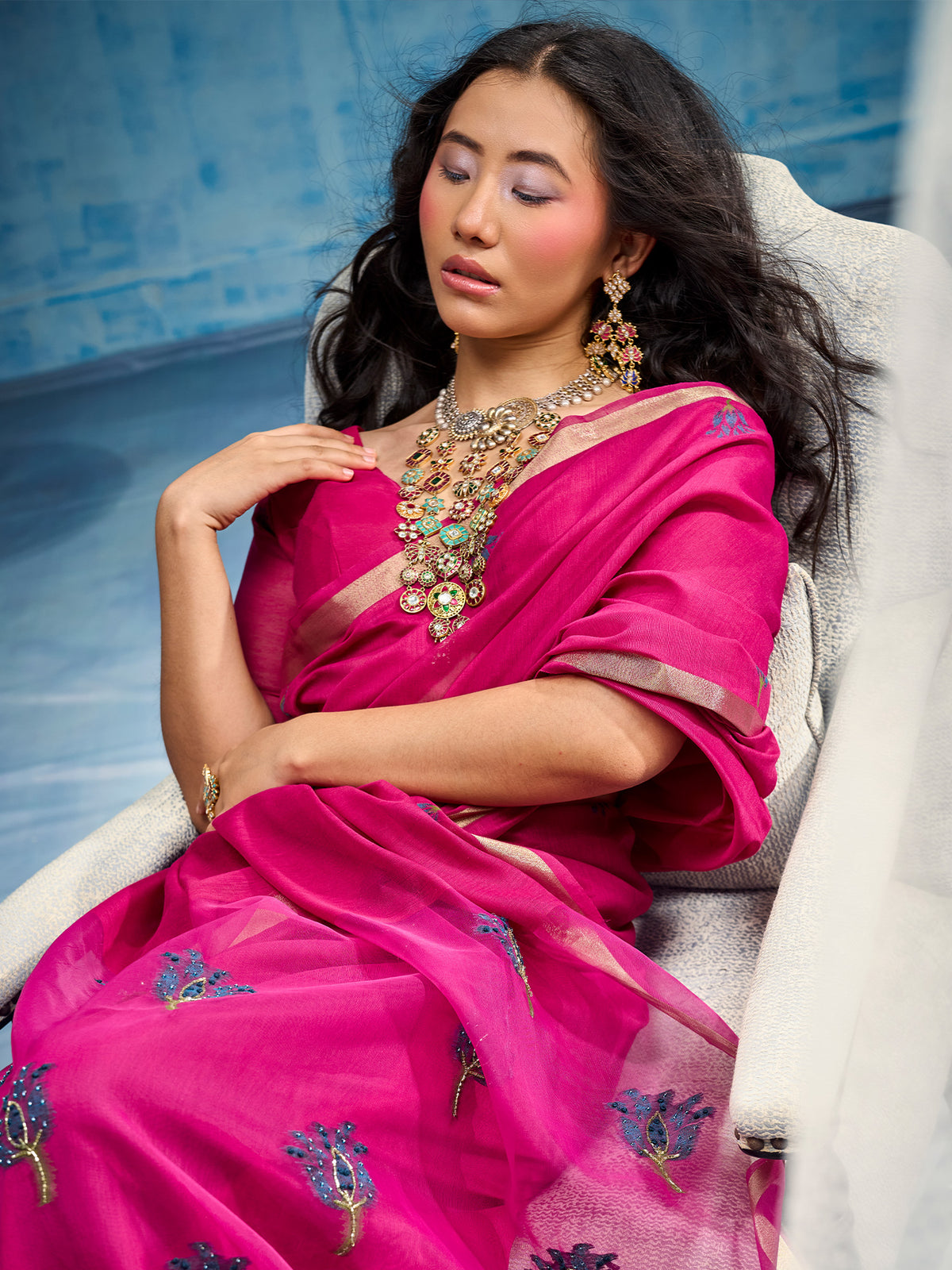 Pink Muga Cotton saree – detail view 4
