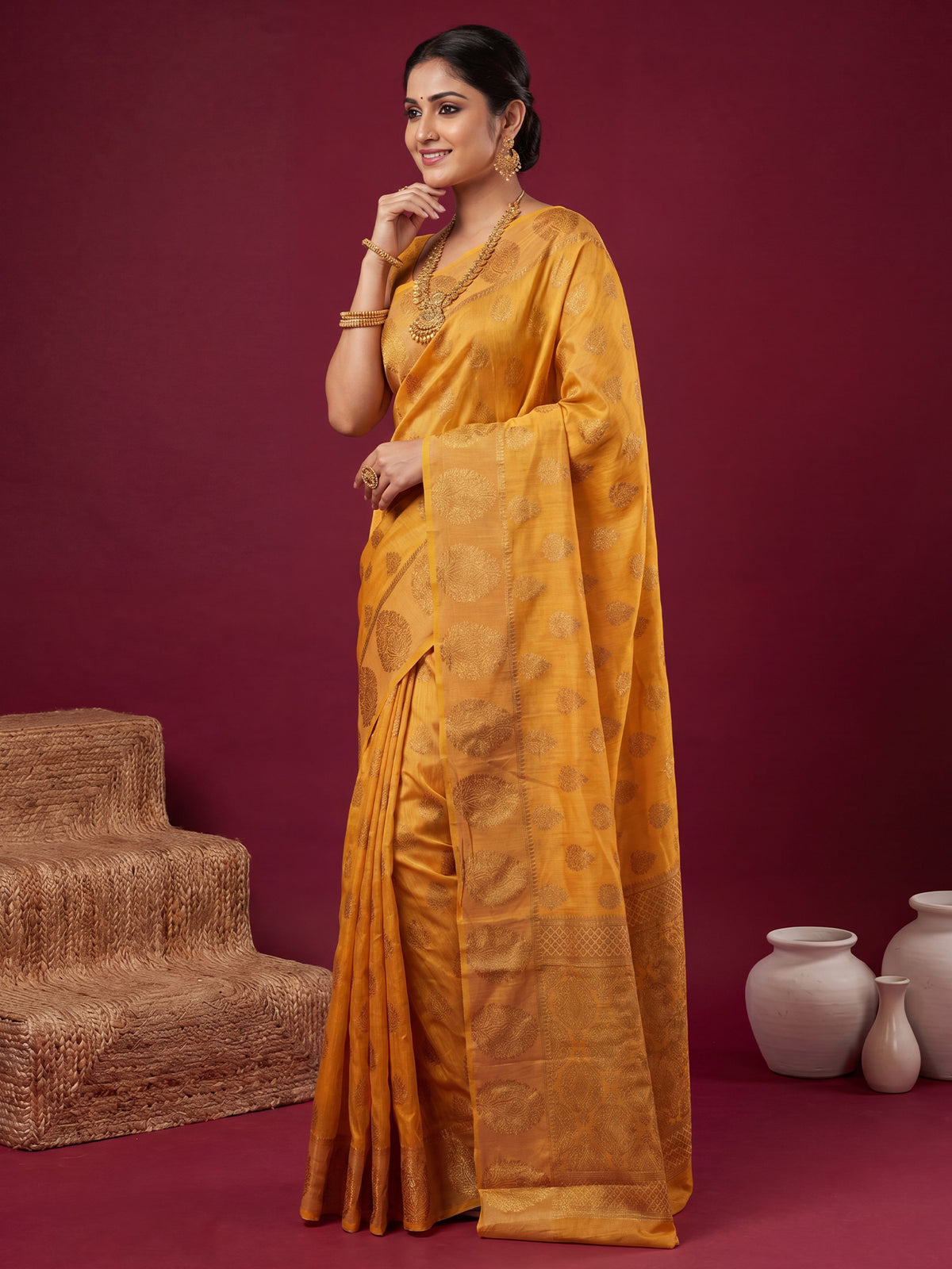 Mustard Silk Blend saree – detail view 2