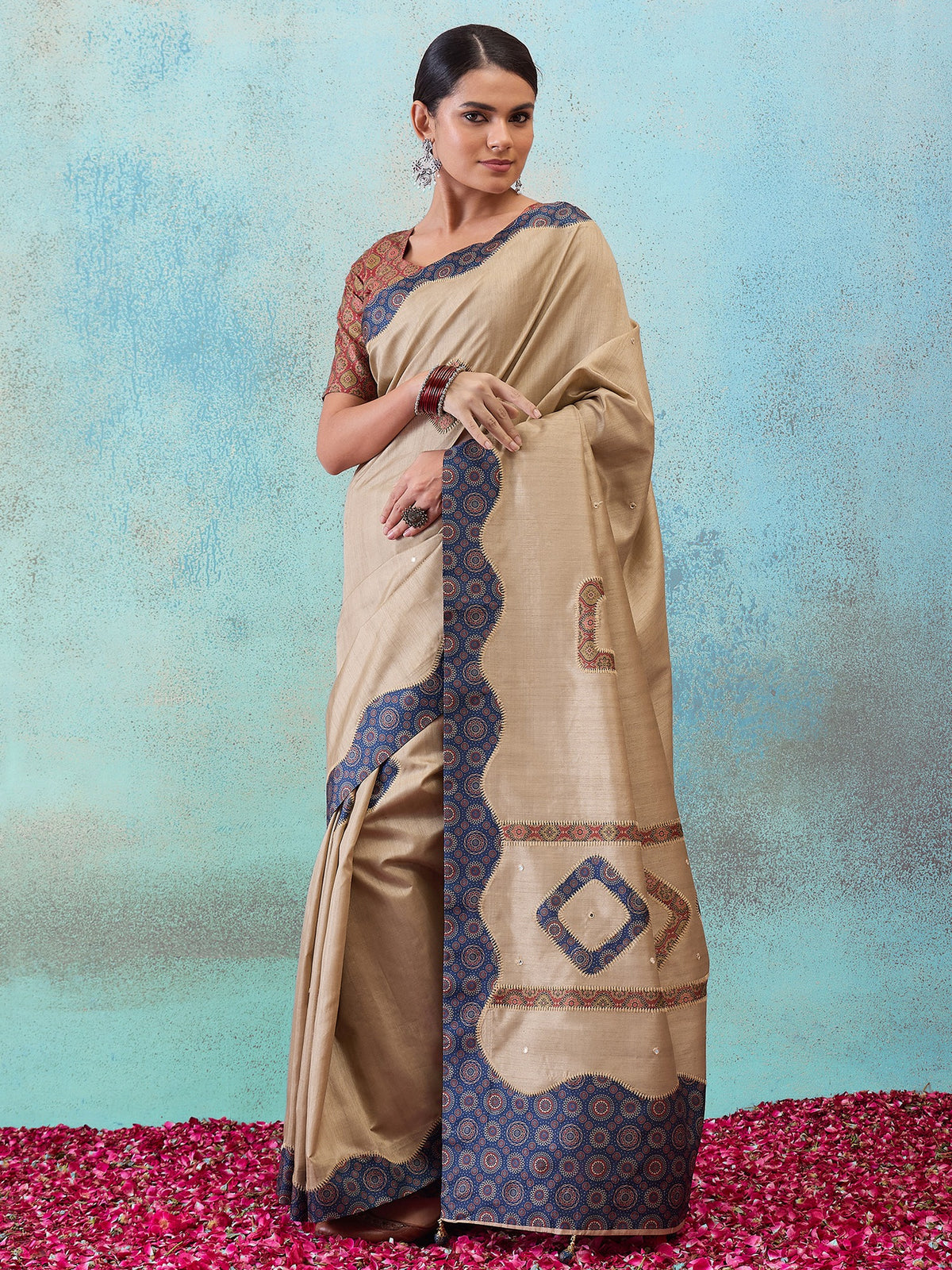Light Brown silk blend saree view 4
