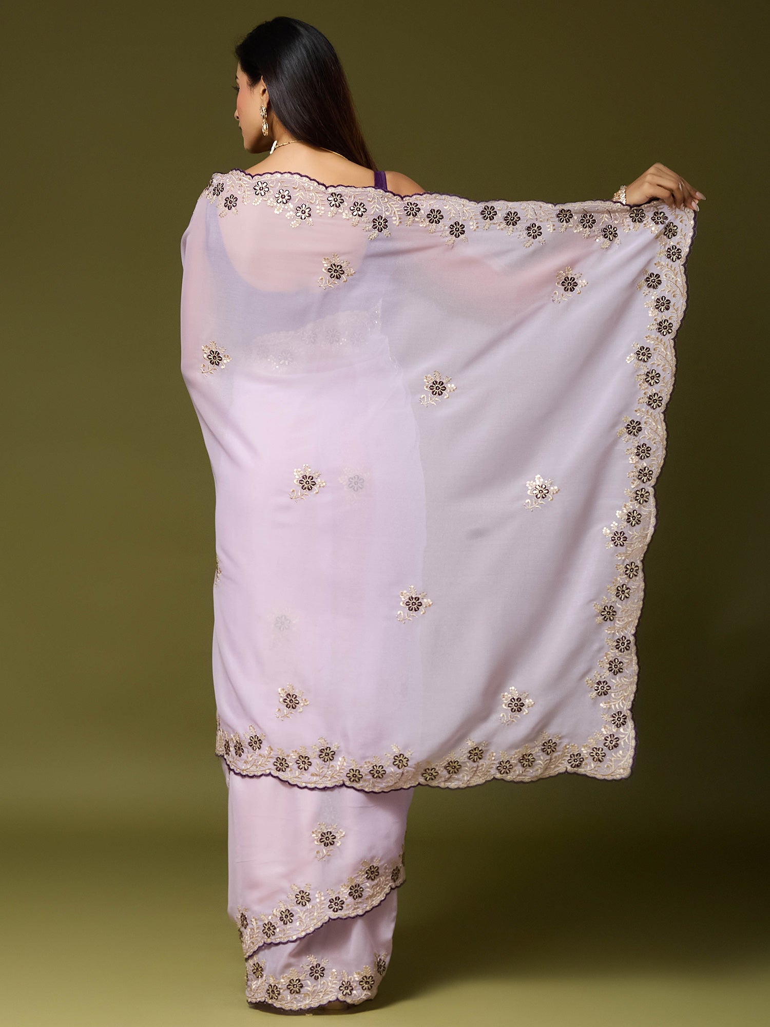 Lavender Georgette saree – detail view 1