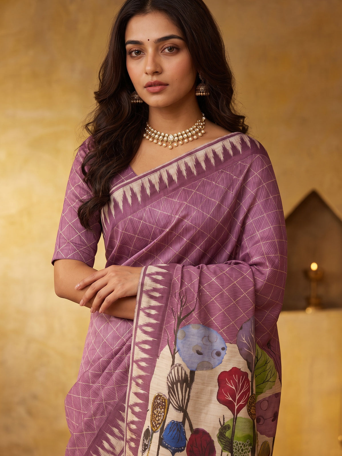 Mauve soft silk saree view 2