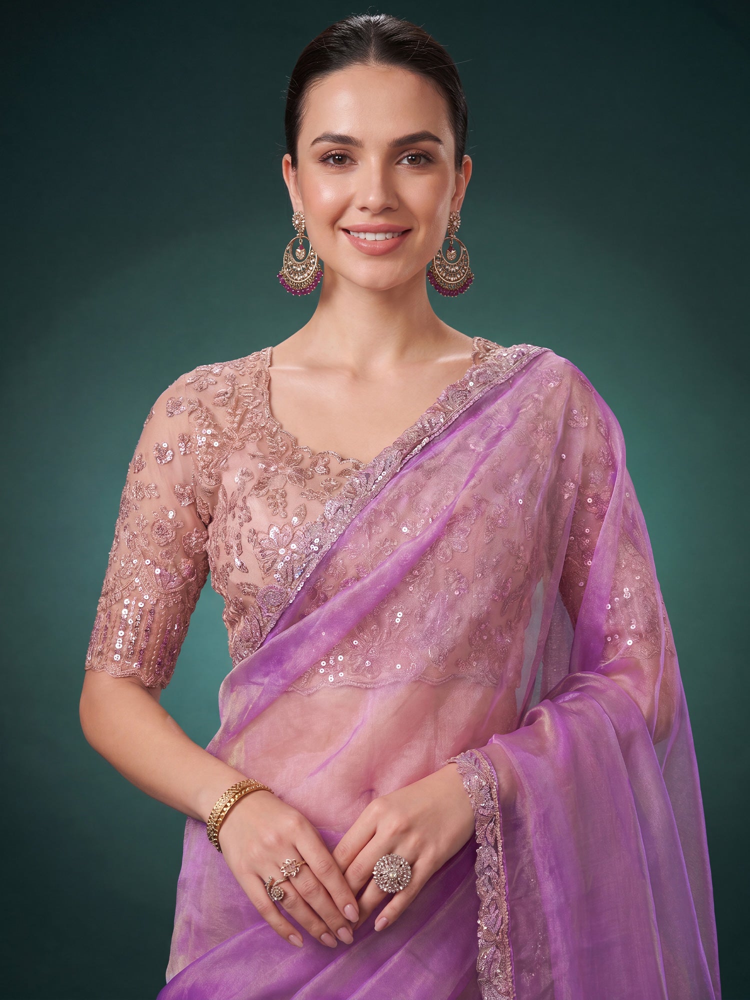 Lavender Georgette saree – detail view 4
