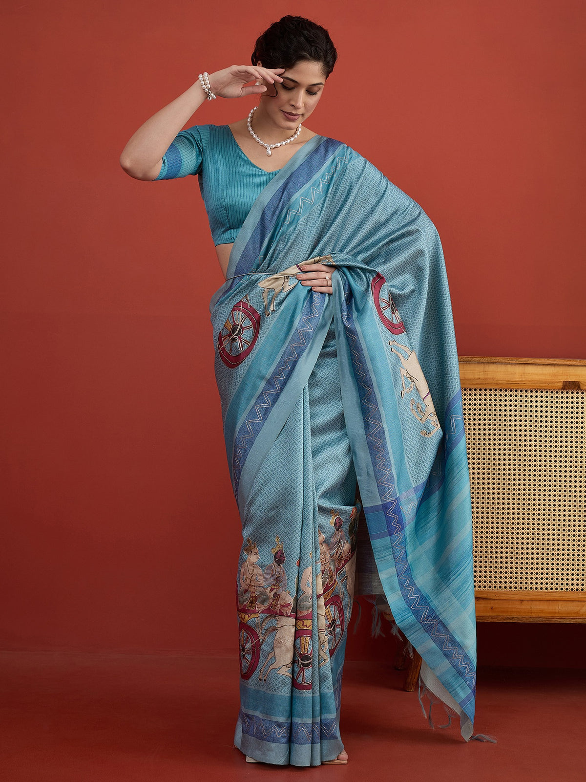 Light Blue art silk saree view 5