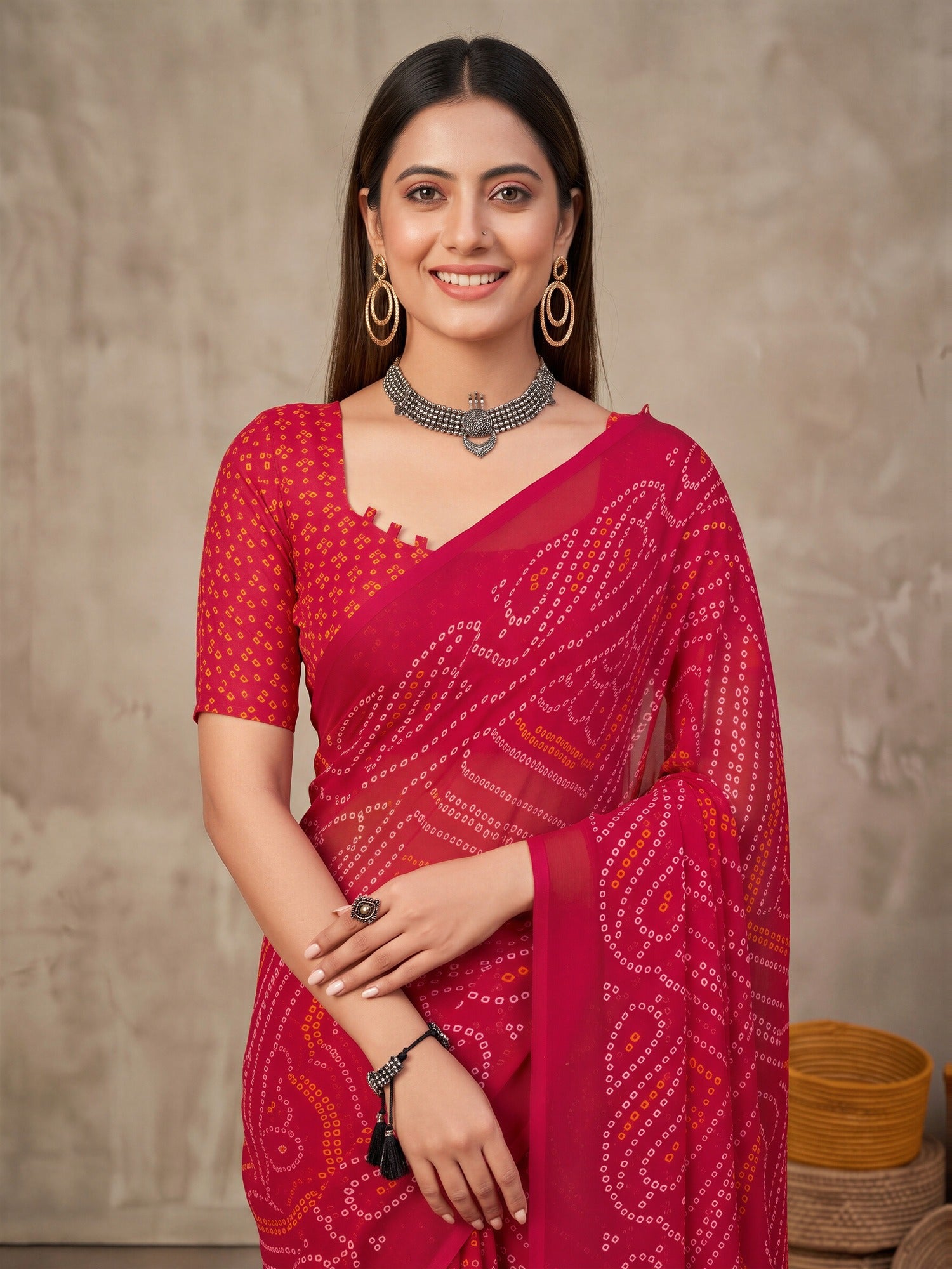 Pink Chiffon saree – detail view 3