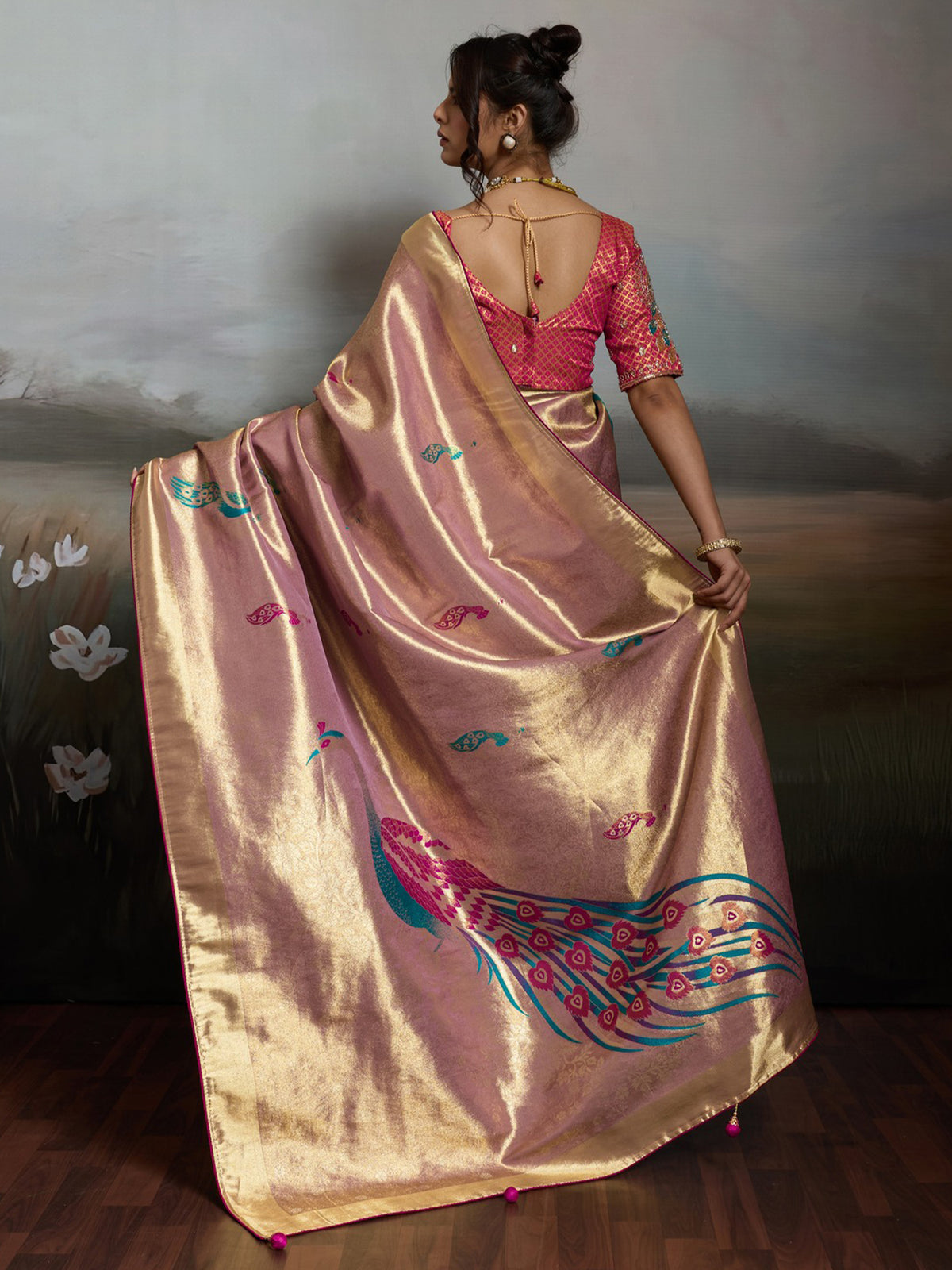 Pink Banarasi Silk saree – detail view 3