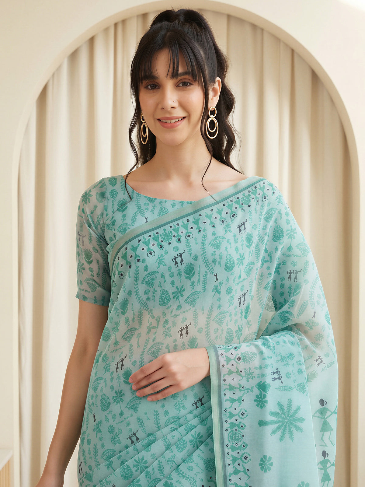 Light Blue Cotton Linen saree – detail view 4