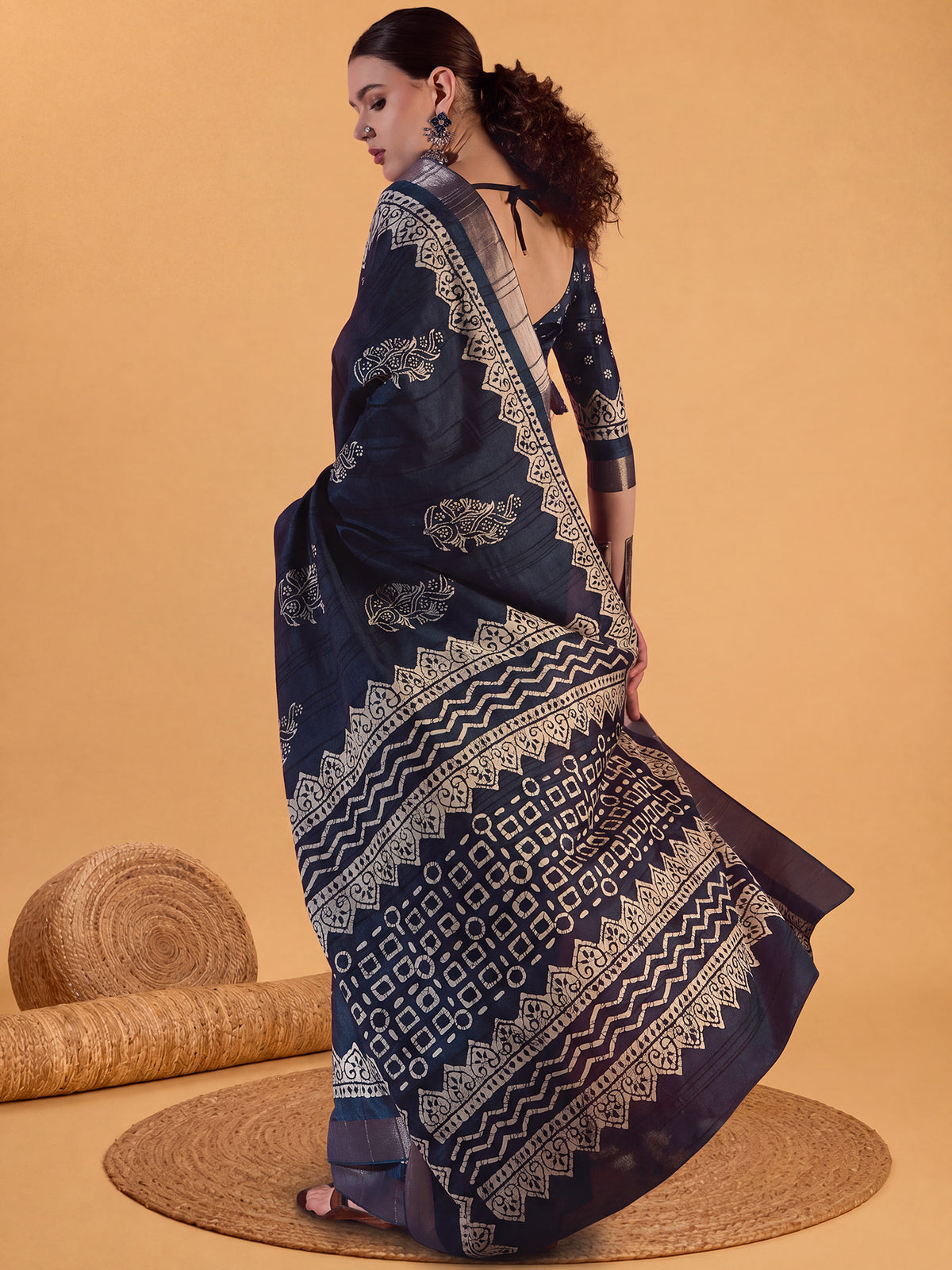 Teal Blue Silk Blend saree – detail view 1