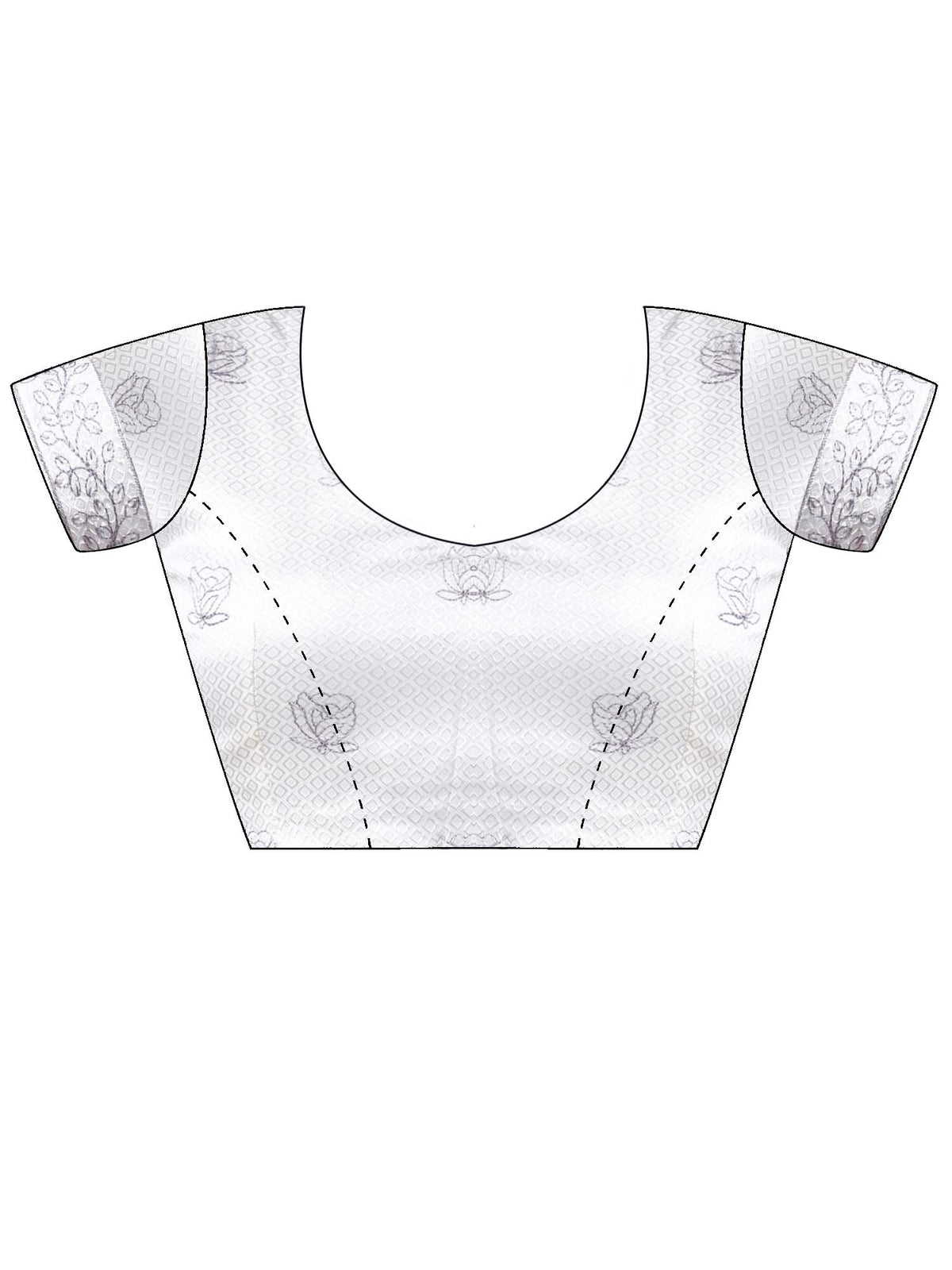 Unstitched white jacquard blouse piece with embroidered design