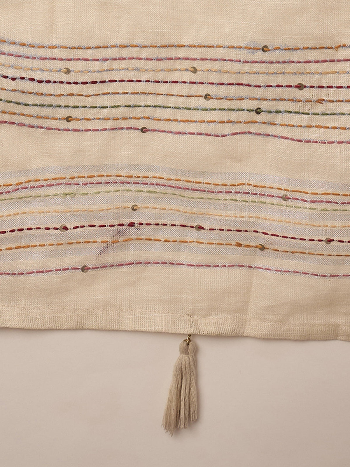 Off White linen blend saree view 7