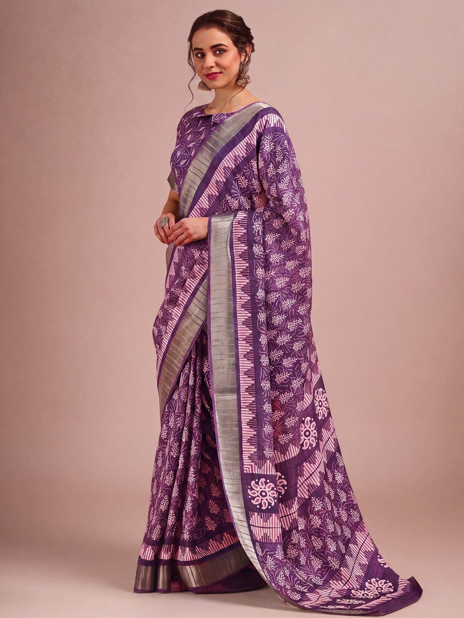 Violet Cotton Silk saree – detail view 2