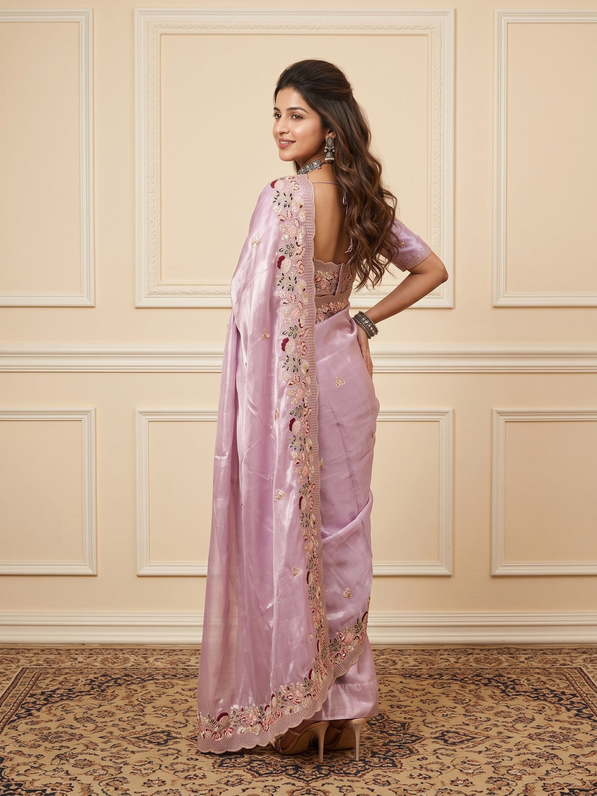 Lavender Organza saree – detail view 3