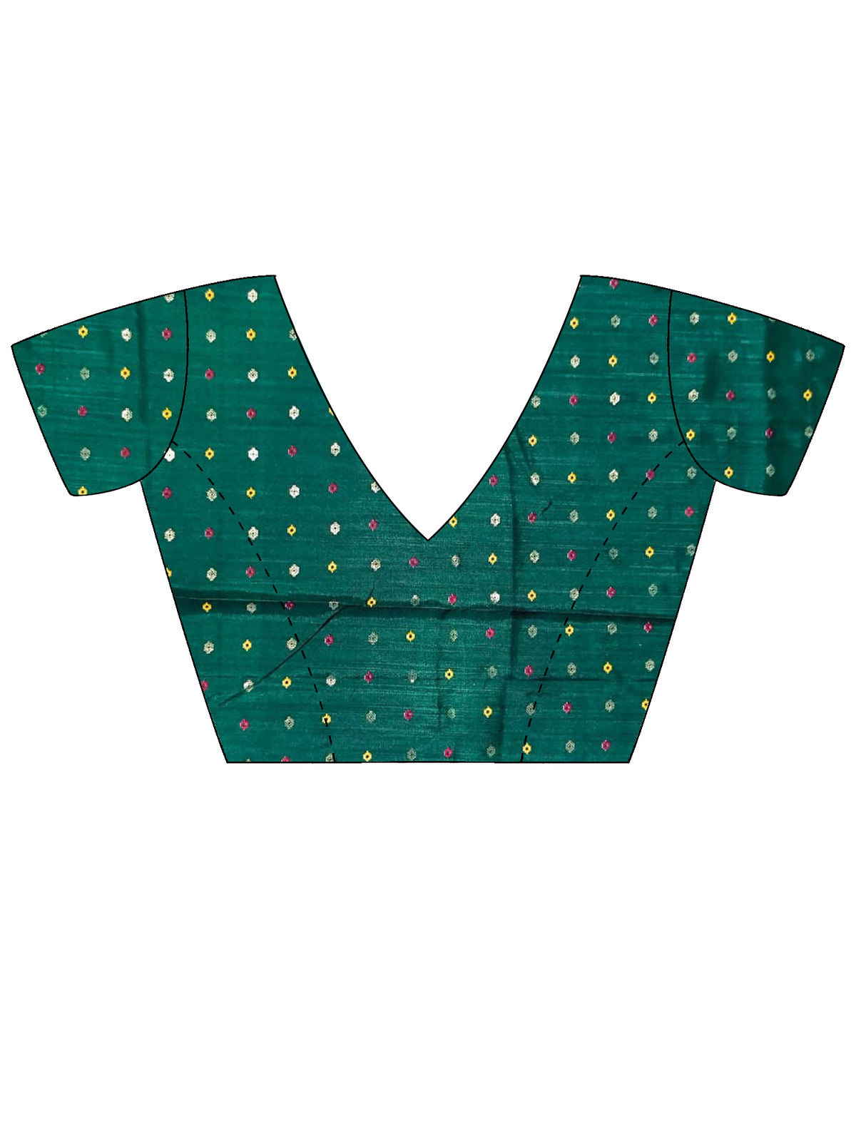 Unstitched green silk blend blouse piece with ikat design