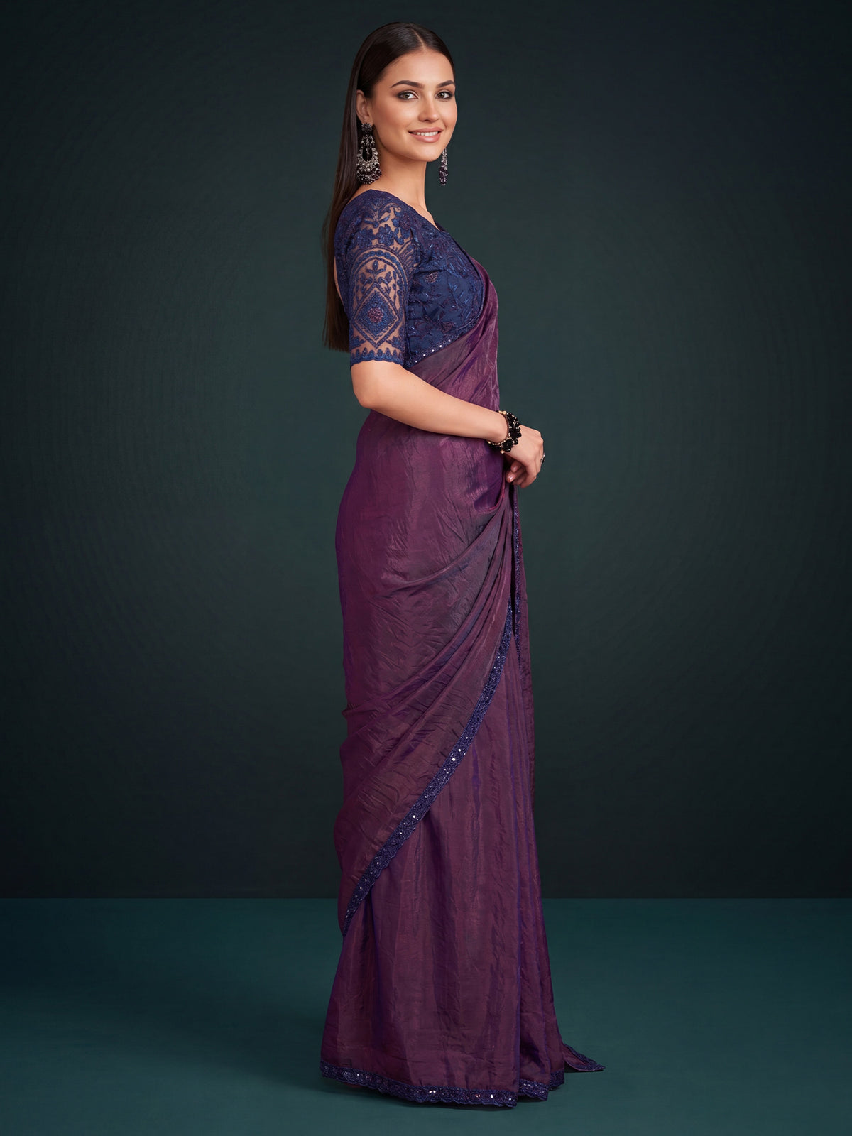 Wine Georgette saree – detail view 2