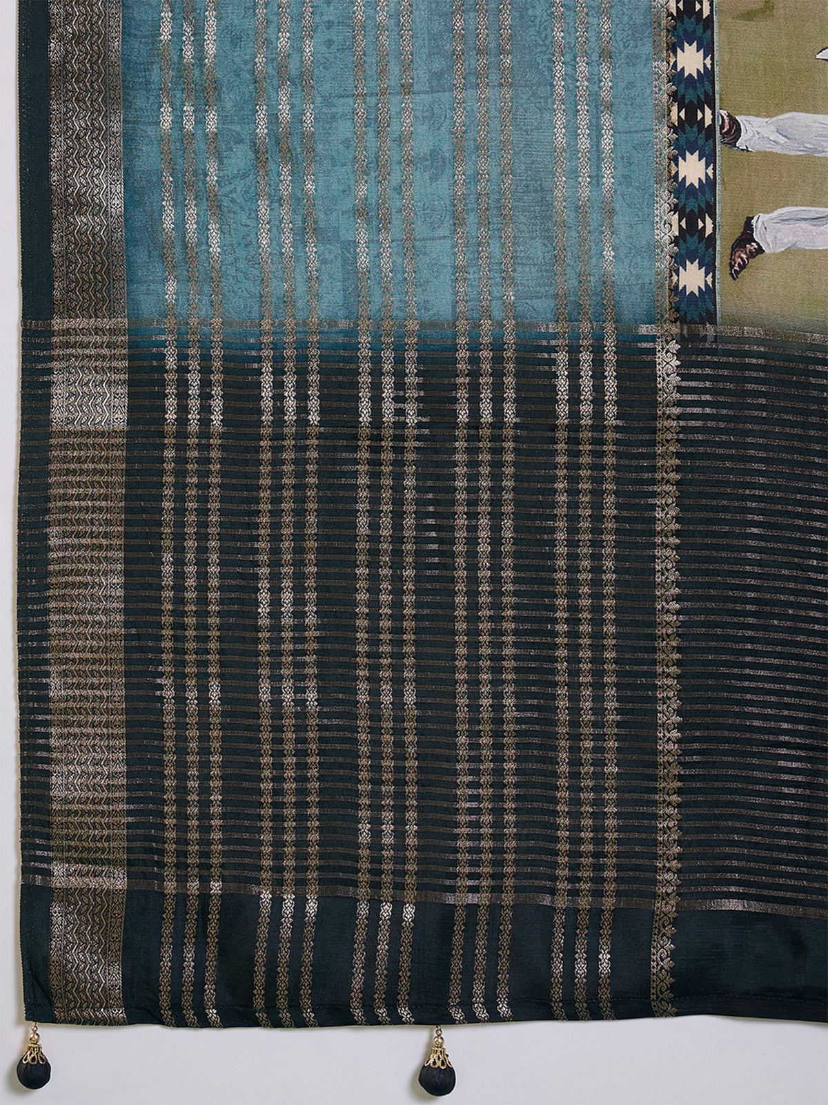 Teal Blue Viscose Silk saree – detail view 5