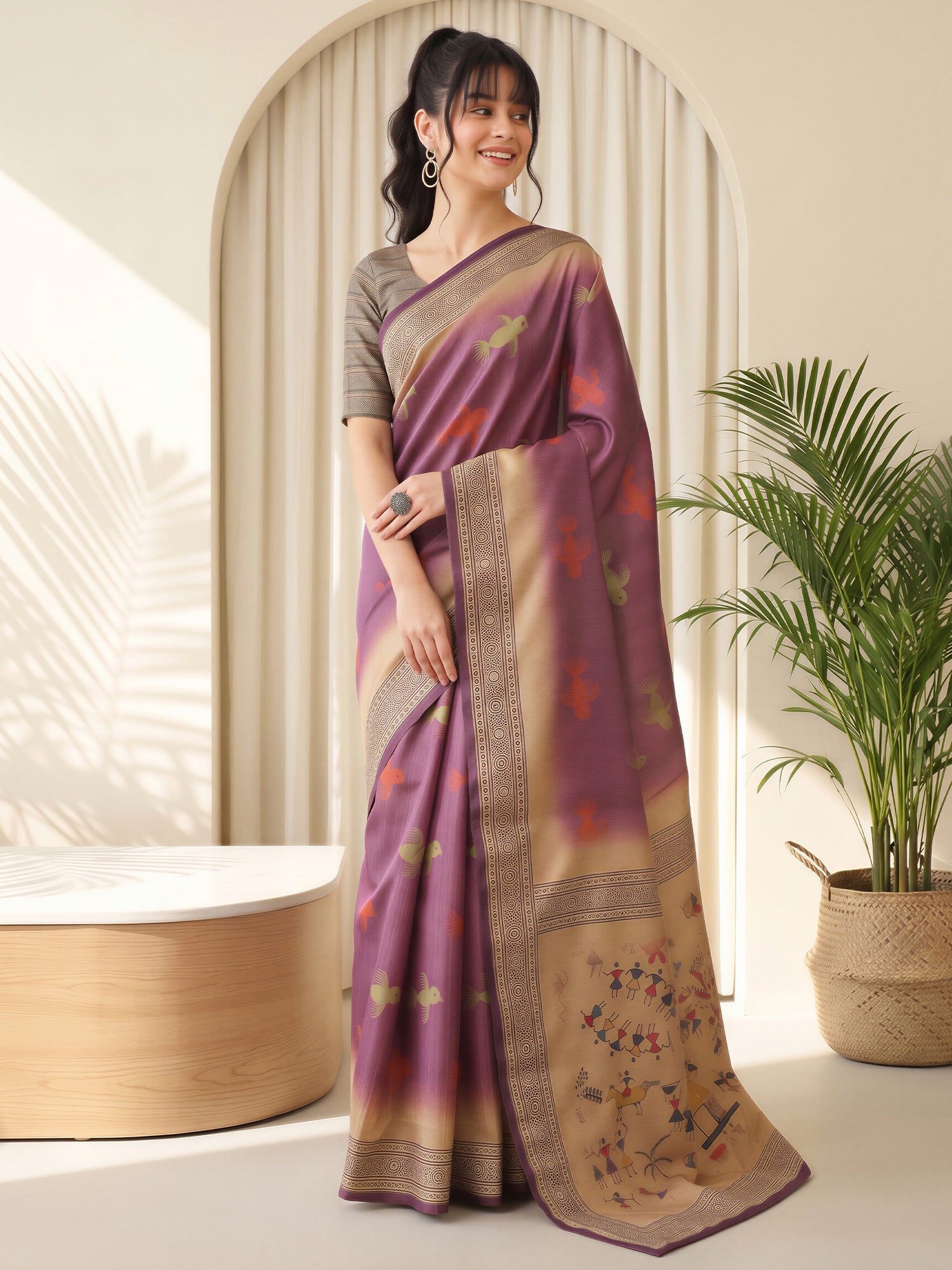 Mauve Silk Blend saree – detail view 3