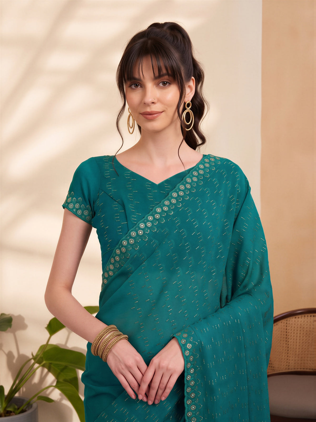 Teal Green Tissue saree – detail view 4